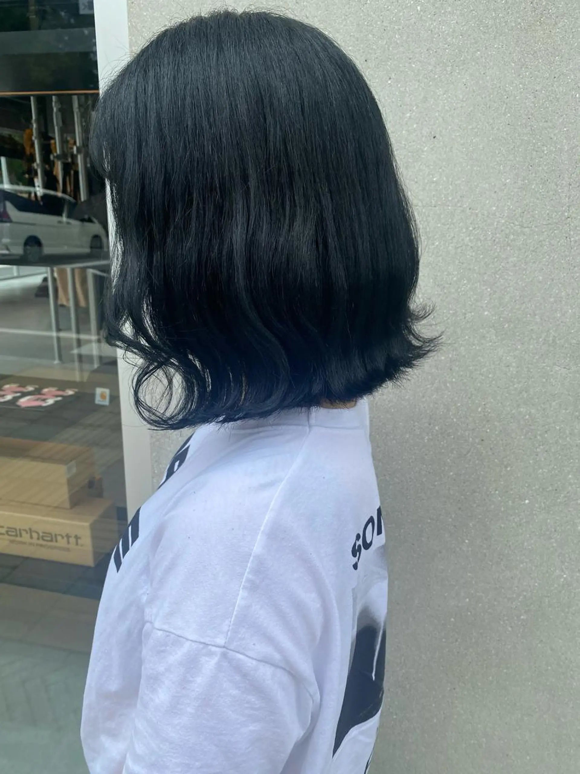 カラー 黒髪 ブルーカラー ブルーブラック ヘアカラー AYANE 韓国ヘア /レイヤーカットのヘアスタイル