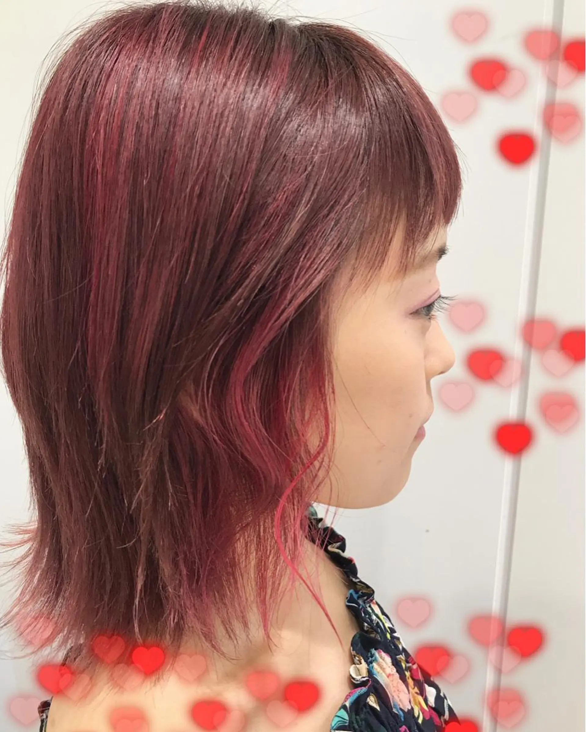 ミディアム カラー ハイライトカラー レッドカラー ハイライト 新宿駅近♡個室 ♡関口三都季🌜のヘアスタイル