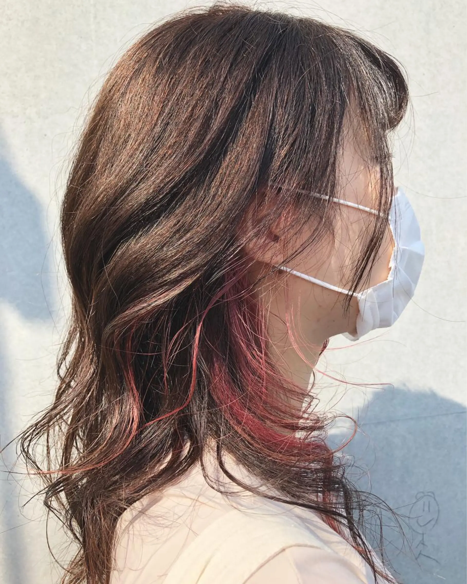 ミディアム カラー イヤリングカラー オレンジ カット ヘアカラー トリートメント くまがい みゆ【edge.】のヘアスタイル