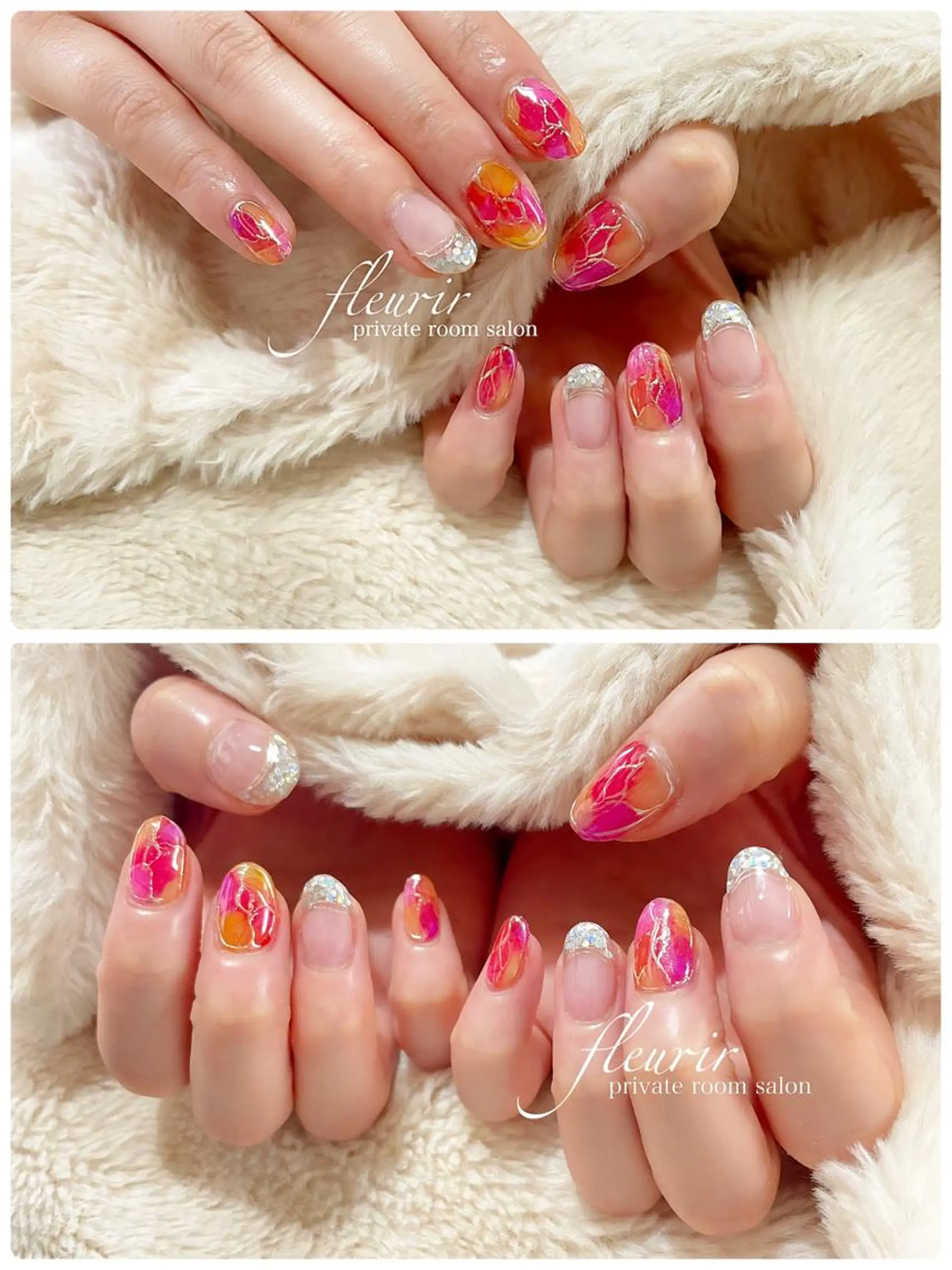 ネイル ピンク フルリール 【プライベートサロンのネイルデザイン