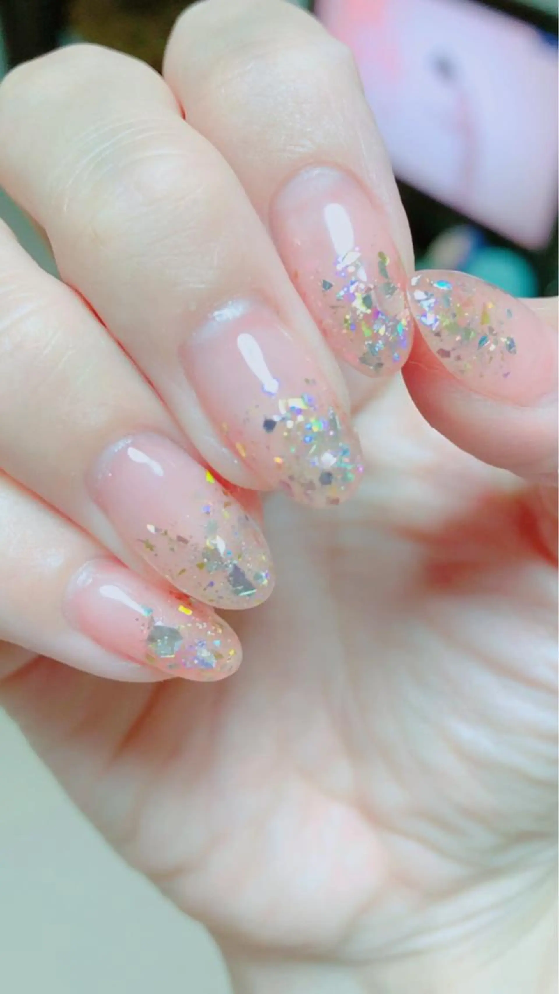 ネイル クリアネイル ラメ(グリッター) ピンク ハンドネイル ハンドケア u sのネイルデザイン