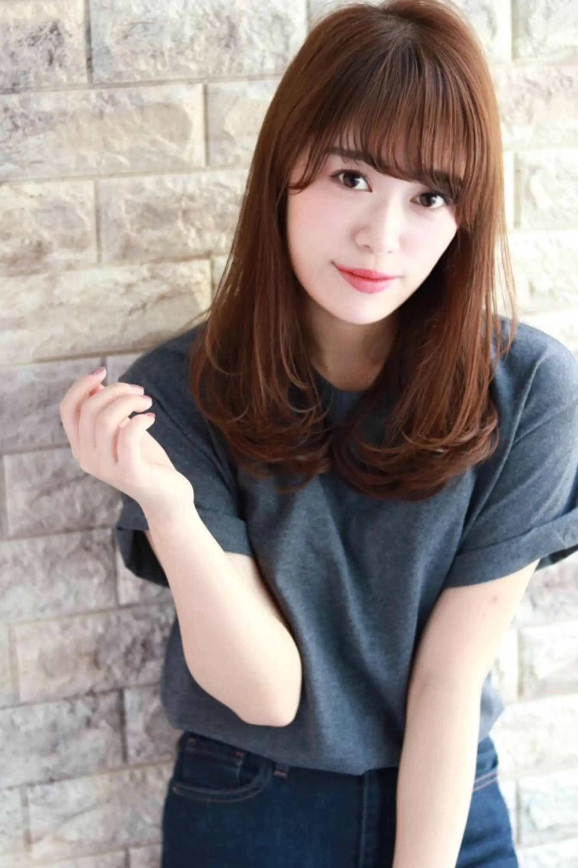 セミロング カット 縮毛矯正 トリートメント ほさか しんごのヘアスタイル