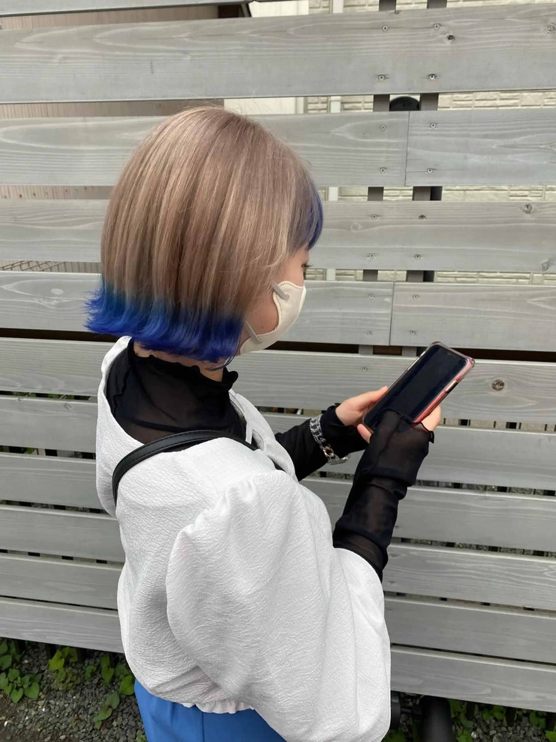 ショート カラー ヘアアレンジ 切りっぱなしボブ ショートボブ 黒髪 ブリーチ ブルーカラー 似合わせレイヤー/ Wカラー🧸こころのヘアスタイル