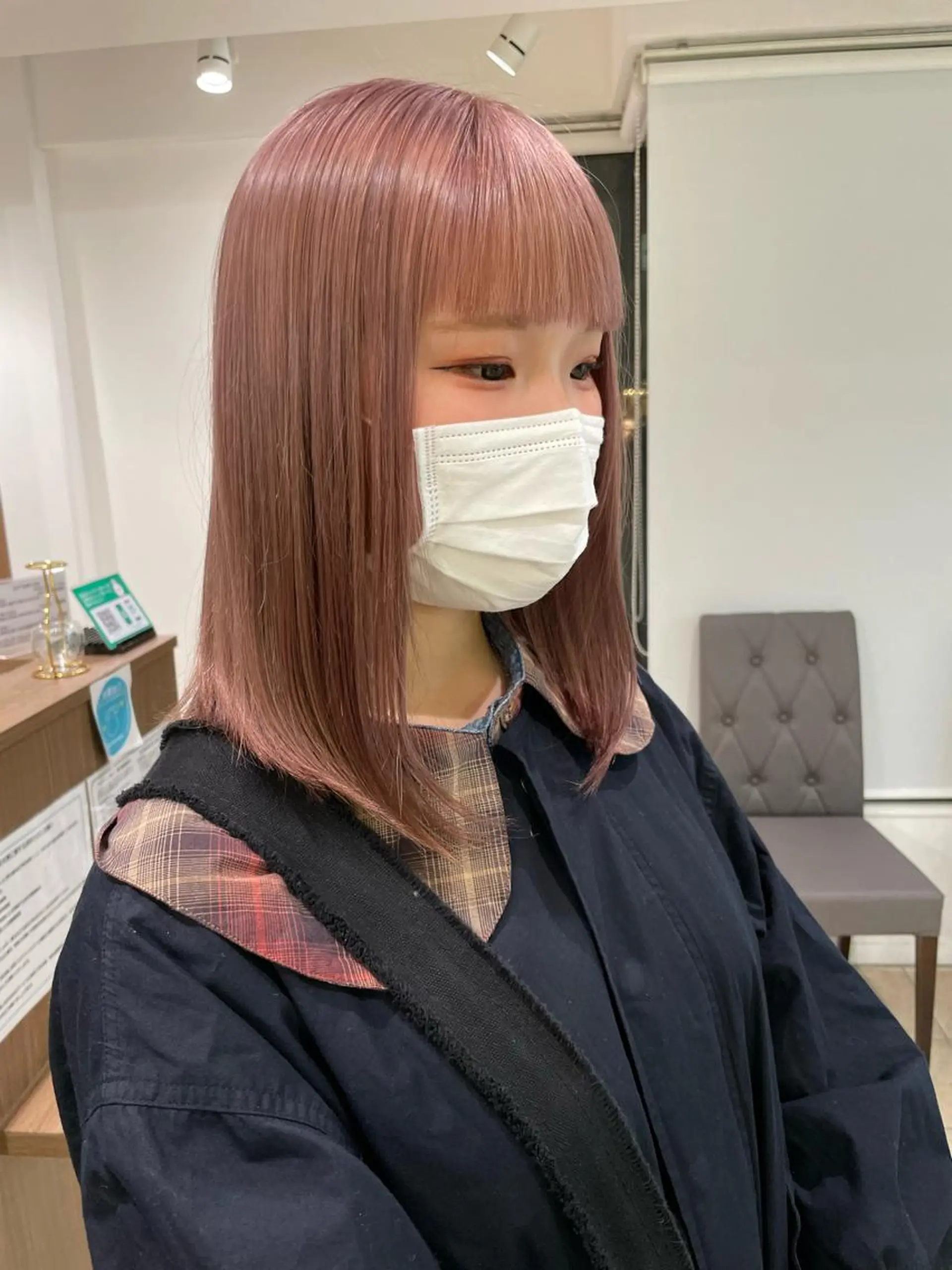 ミディアム カラー ベージュカラー ピンクカラー ピンクベージュ ヘアカラー 店長福島成美/髪質 改善縮毛矯正/カラーのヘアスタイル