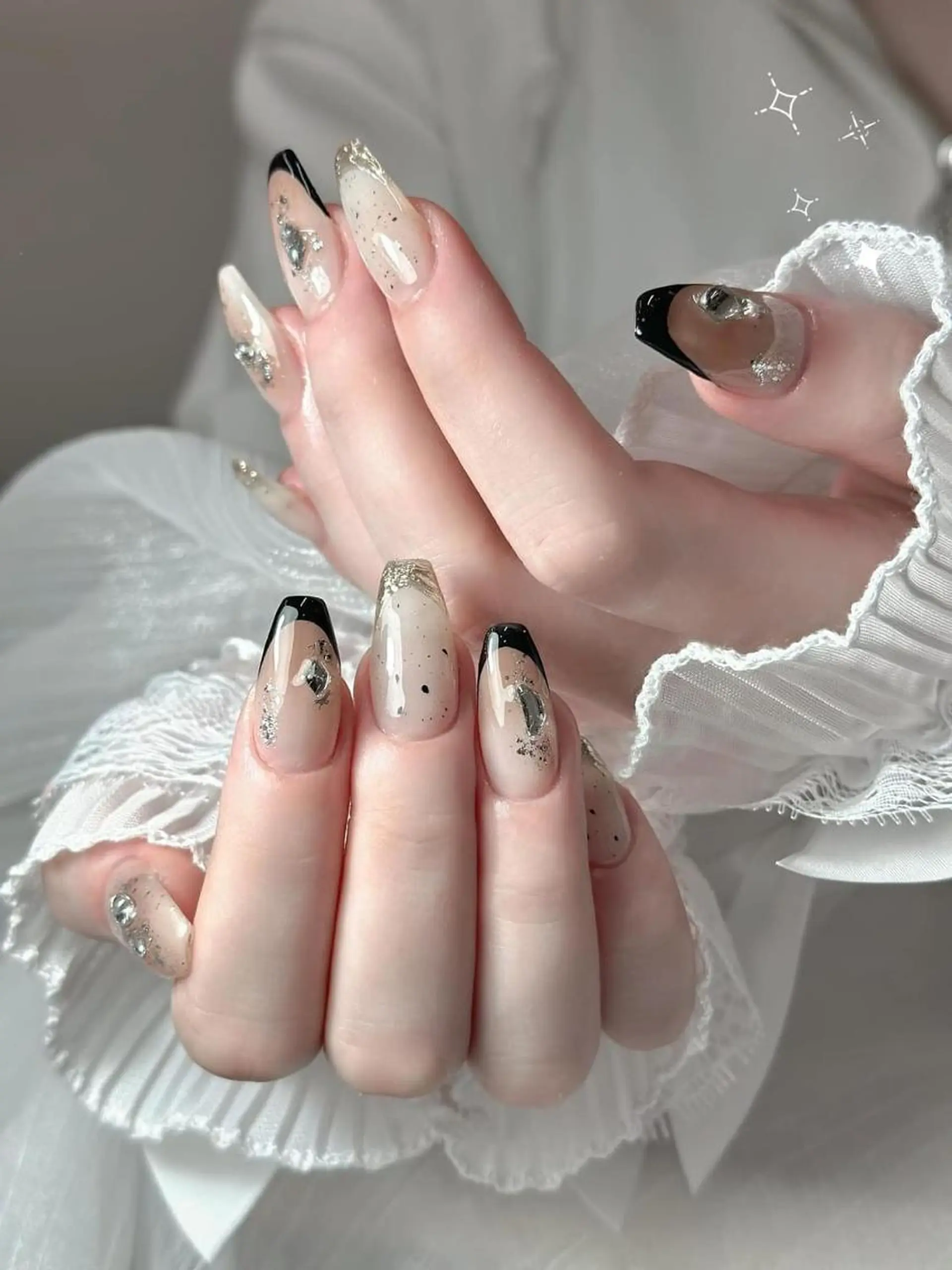 ネイル オーロラネイル ブルー チークネイル 長さ出し フットネイル ハンドネイル MOCHI 新大久保のネイルデザイン