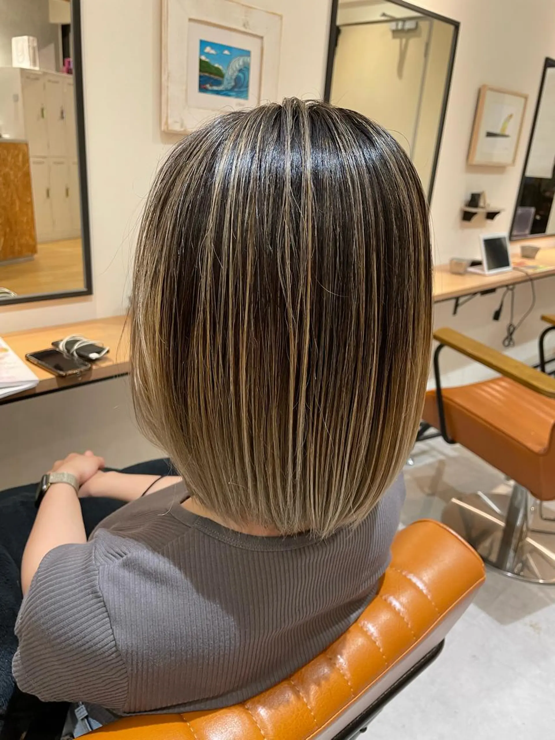 ミディアム カラー バレイヤージュ ダブルカラー レイヤーカット ヘアカラー 中田 サヤカのヘアスタイル