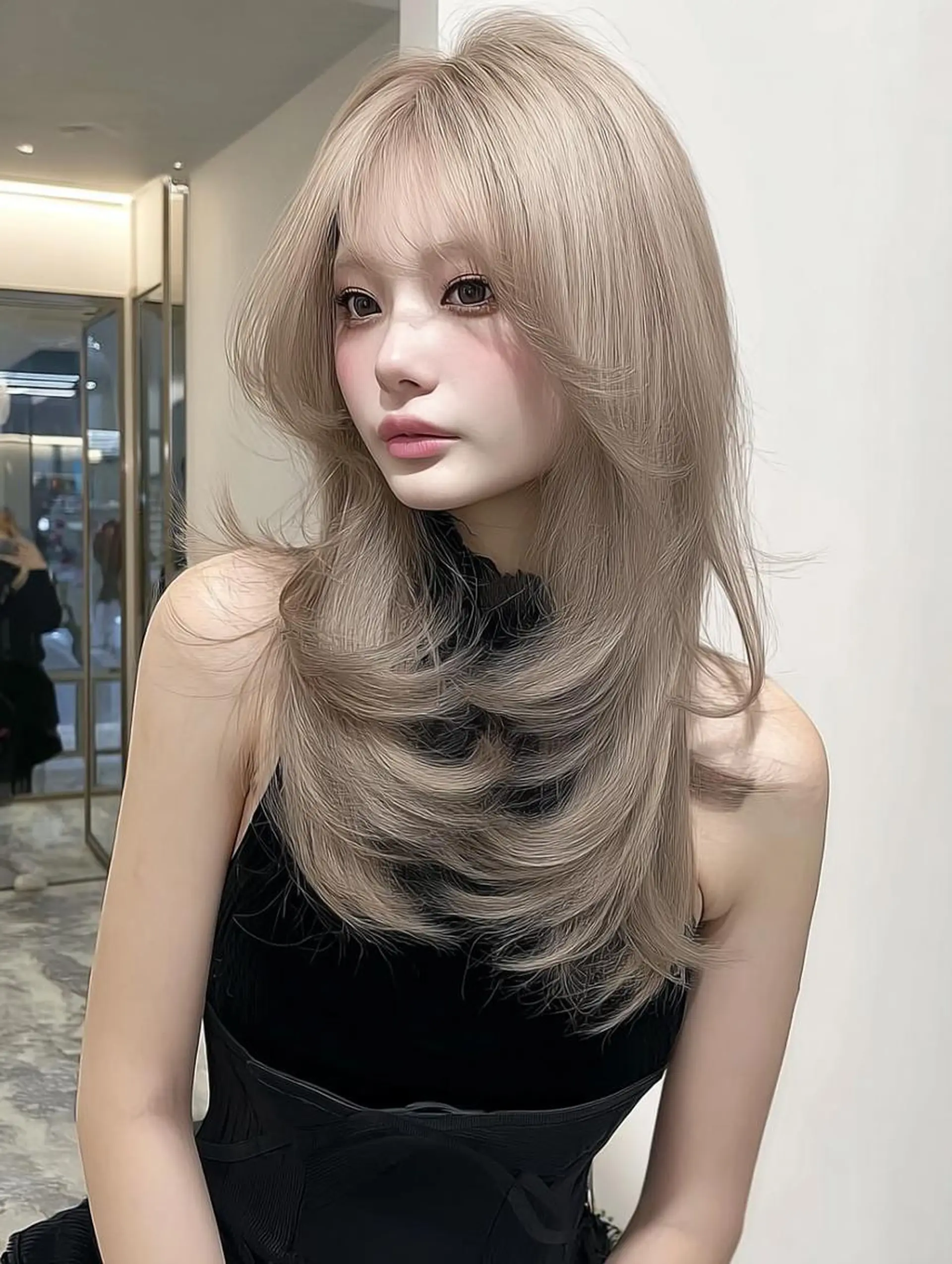 セミロング ボブ 髪質改善 韓国風ヘア レイヤーカット 縮毛矯正 カット ヘアカラー トリートメント 福園 弘郁のヘアスタイル