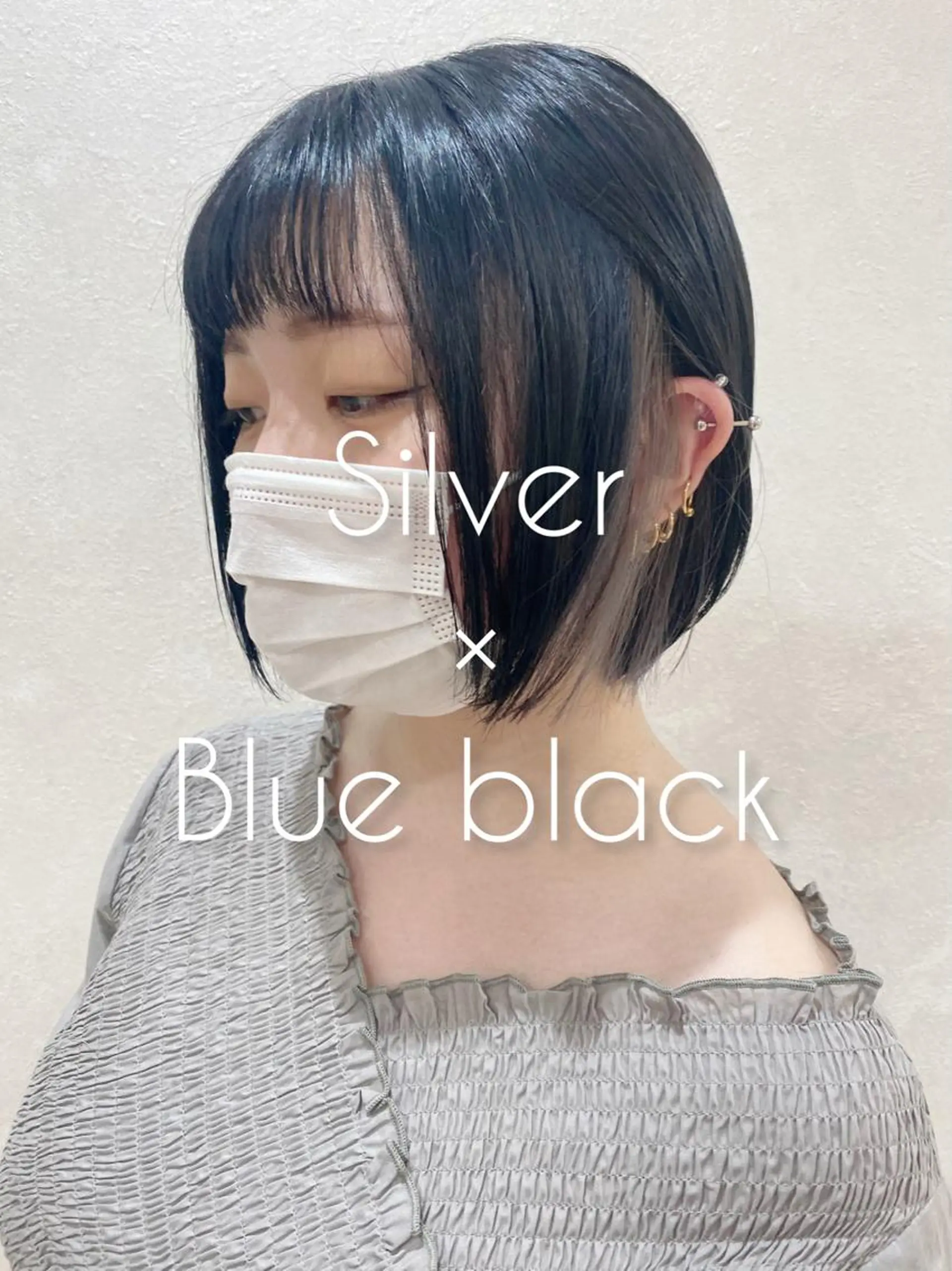 ショート カラー 黒髪 ブルーカラー ブルーブラック シルバー ボブ カット ヘアカラー トリートメント 🌿縮毛矯正/ 髪質改善🌿コバヤシのヘアスタイル