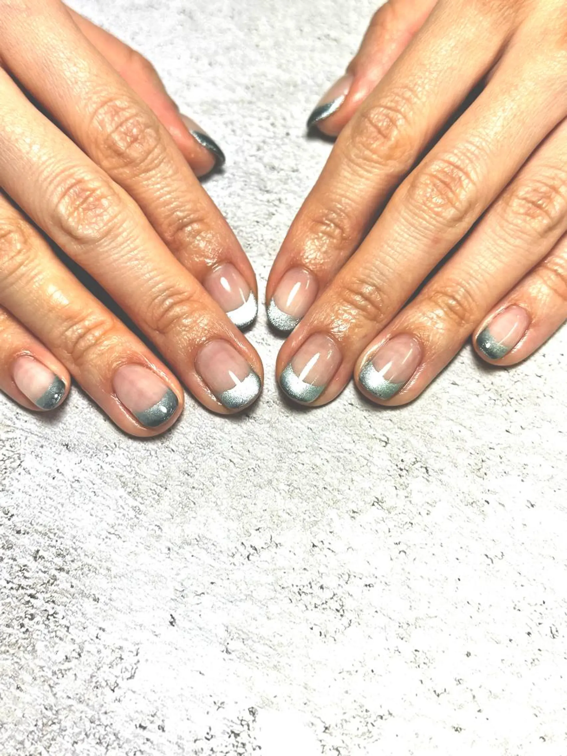 ネイル ブルー フレンチネイル マグネットネイル マグネットフレンチ ワンカラーネイル ハンドネイル Nakano Kanaのネイルデザイン