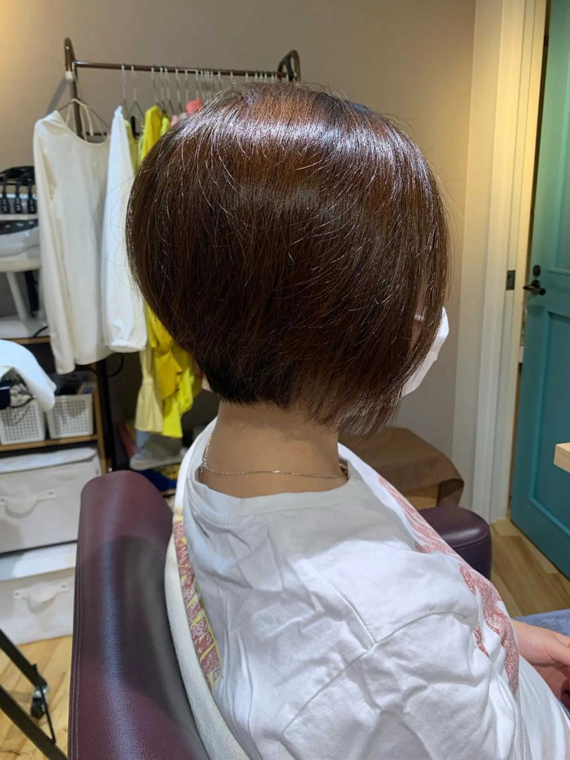 ショート カラー パーマ ヘアアレンジ メンズ キッズ テラコッタ 顔周りカット レイヤーカット ショートヘア ストレートパーマ 白髪世代特化 🌿飯塚京橋のヘアスタイル