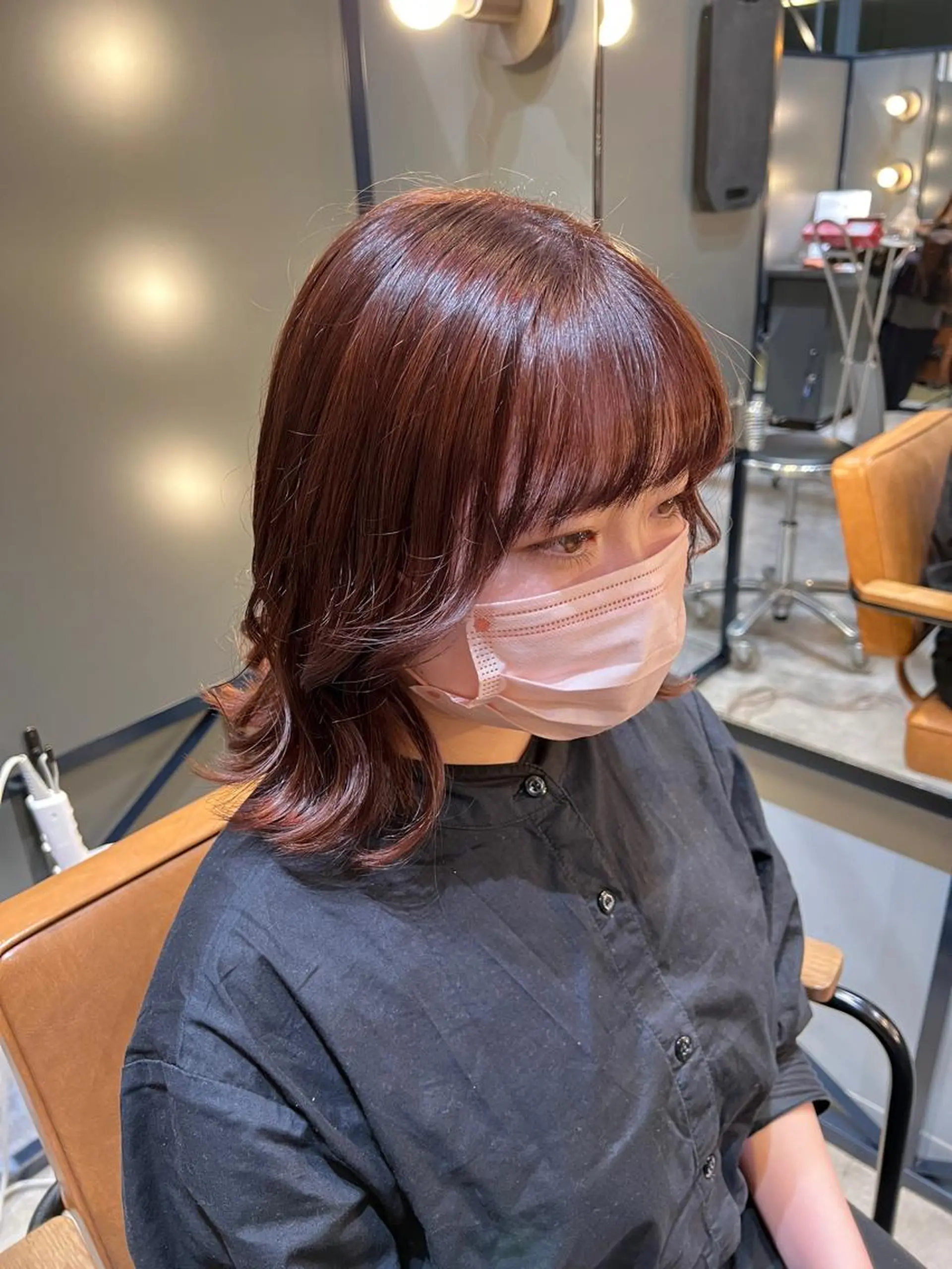 ミディアム カラー ピンクカラー カット ヘアカラー トリートメント THINK SHOP sakiのヘアスタイル