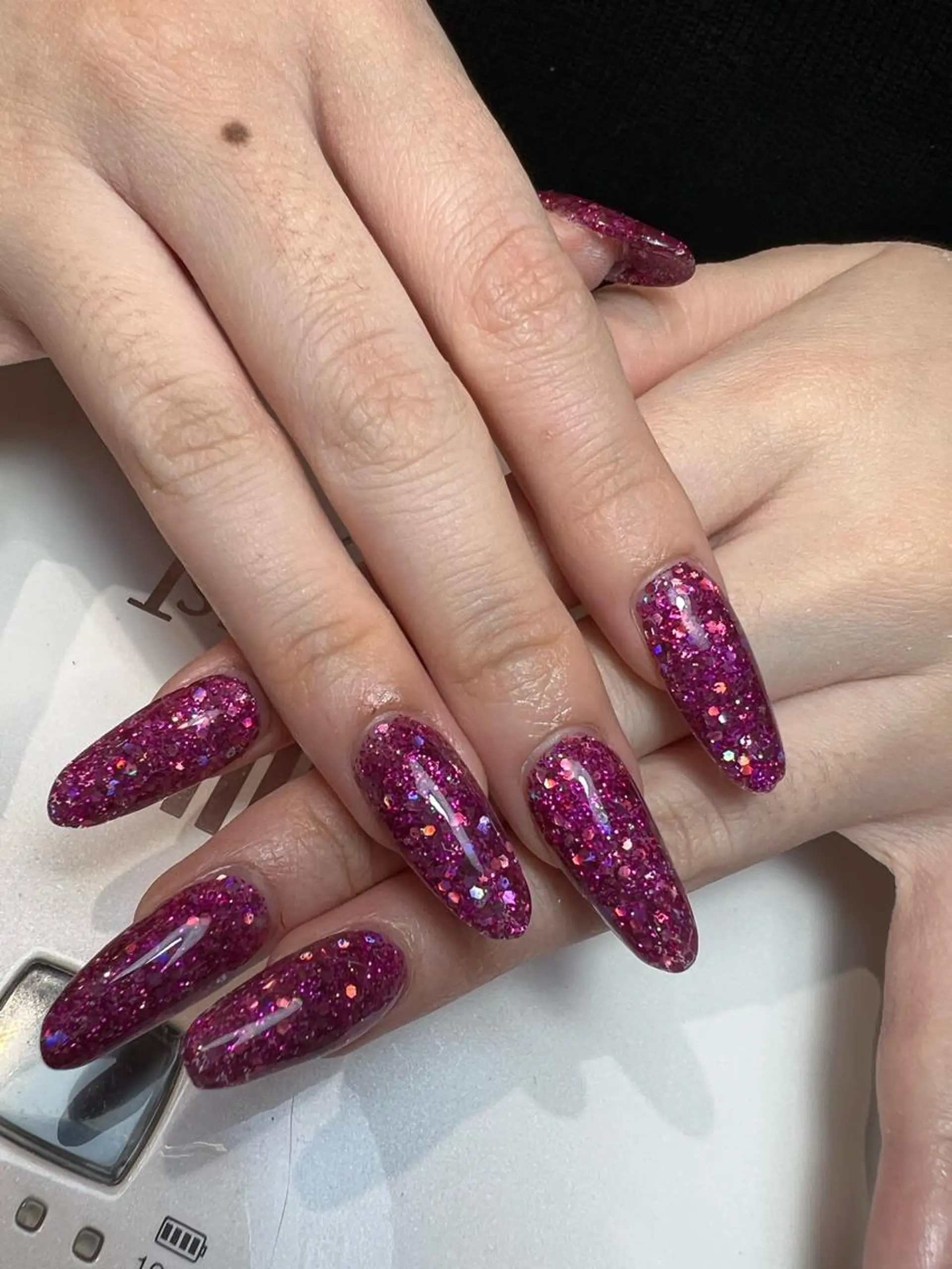 ネイル ラメ(グリッター) ワンカラーネイル スカルプネイル bijou nails　蓮のネイルデザイン