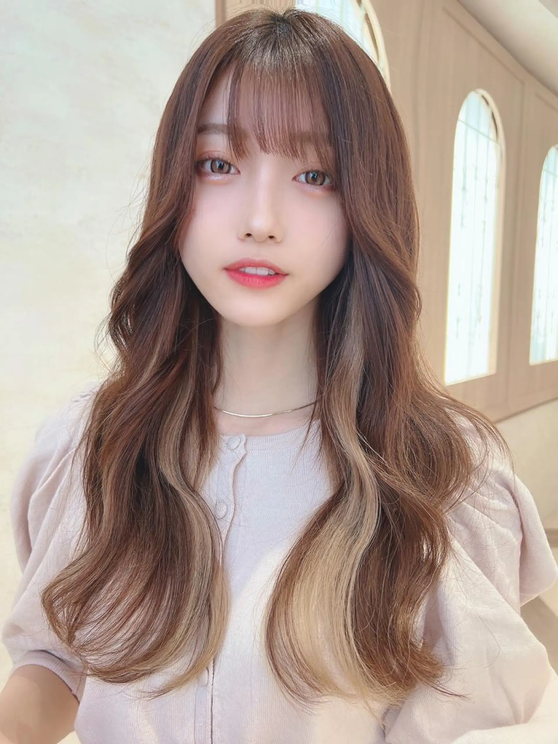 ロング ボブ ハイライト 髪質改善 韓国風ヘア 小顔カット 似合わせカラーの達人 ダブルカラー/森栄範のヘアスタイル