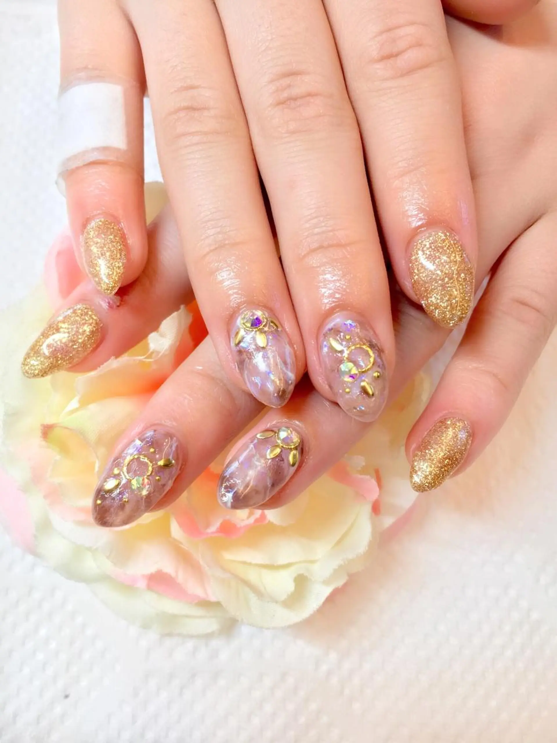 ネイル フットネイル ジェルネイル ミラーネイル パラジェル 春ネイル clover nailのネイルデザイン