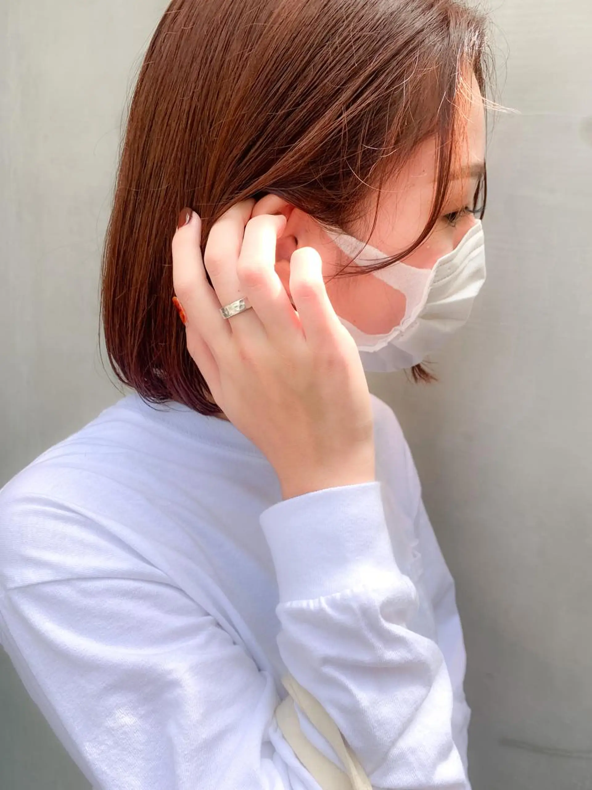 ミディアム カラー ブリーチ オレンジ ミディアムパーマ /癖毛パーマのヘアスタイル