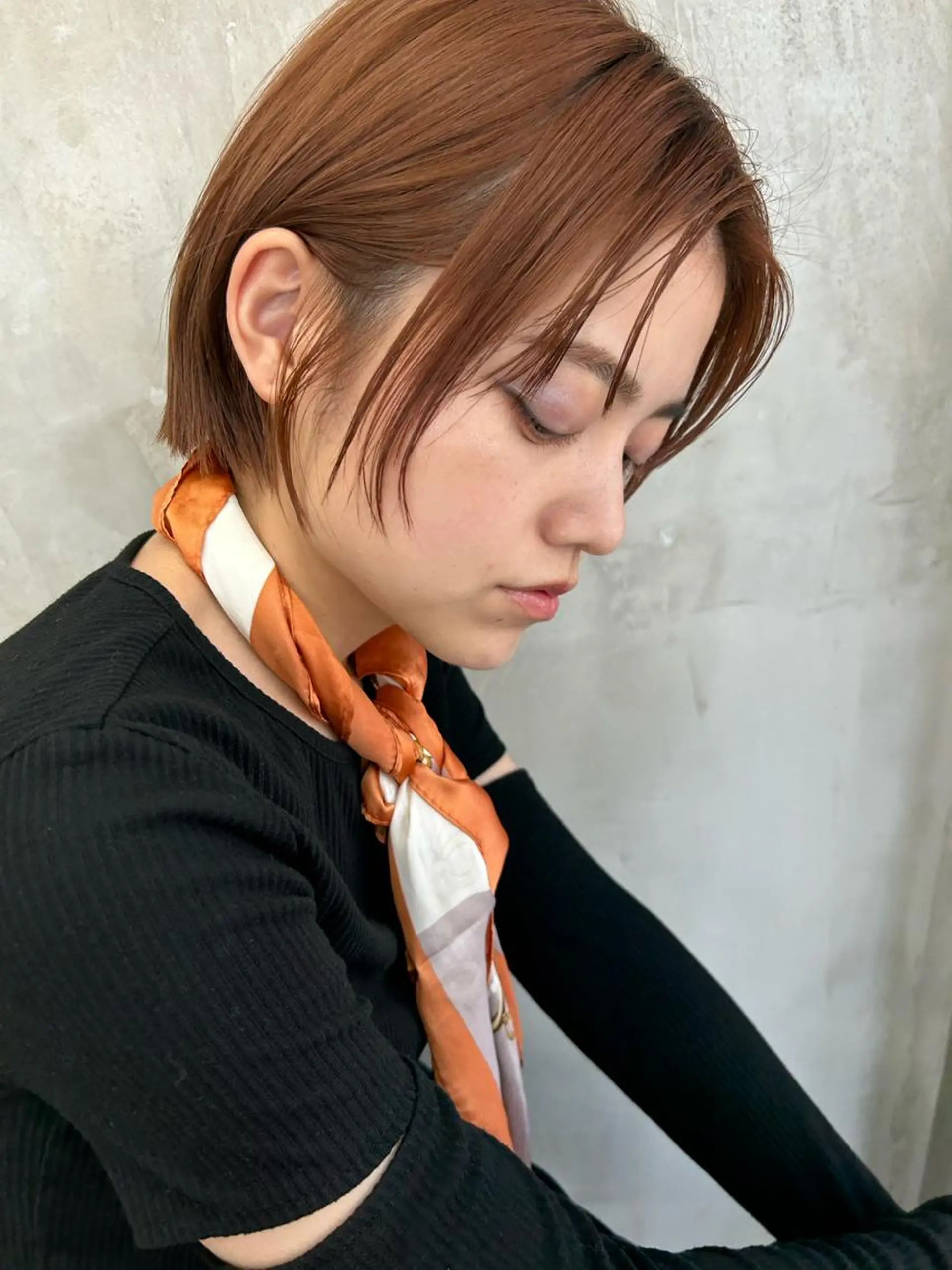 ショート カラー ブラウンカラー オレンジ オレンジブラウン カット ヘアカラー トリートメント 🧸艶々韓国ヘア 🧁mizunaのヘアスタイル