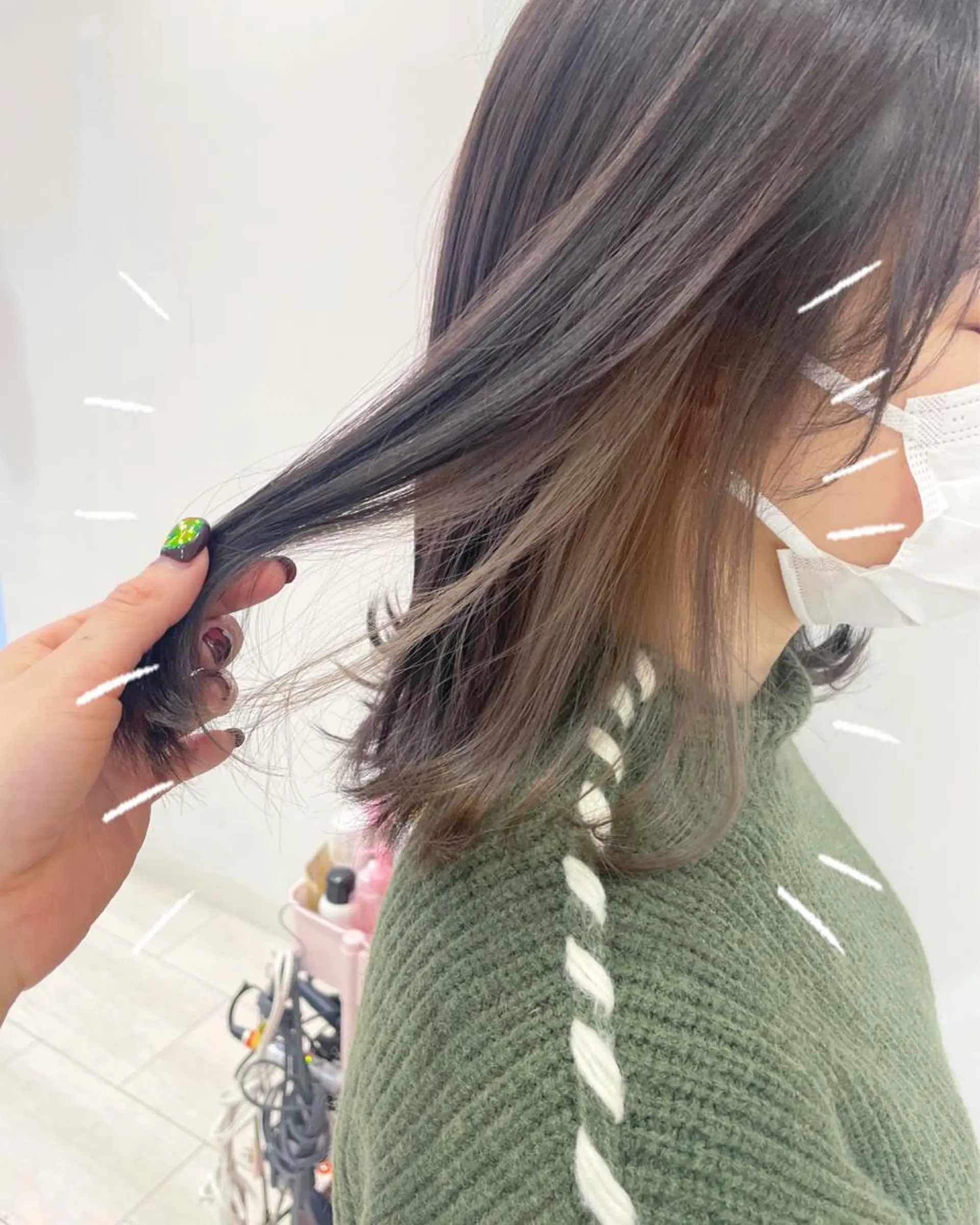 ショート カラー インナーカラー オリーブカラー 新宿駅近♡個室 ♡関口三都季🌜のヘアスタイル