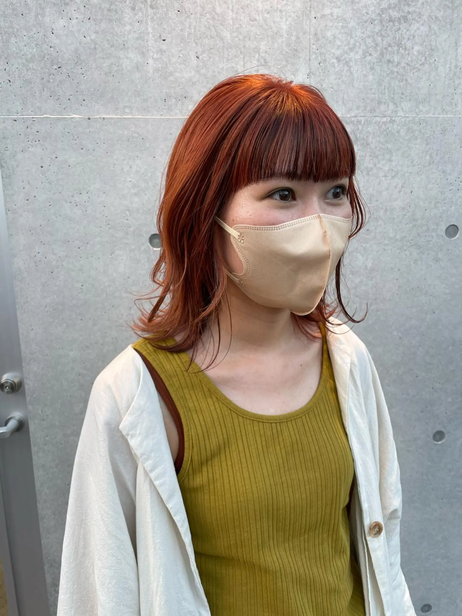 ミディアム カラー デザインカラー オレンジ ヘアカラー トリートメント 佐伯 和佳のヘアスタイル