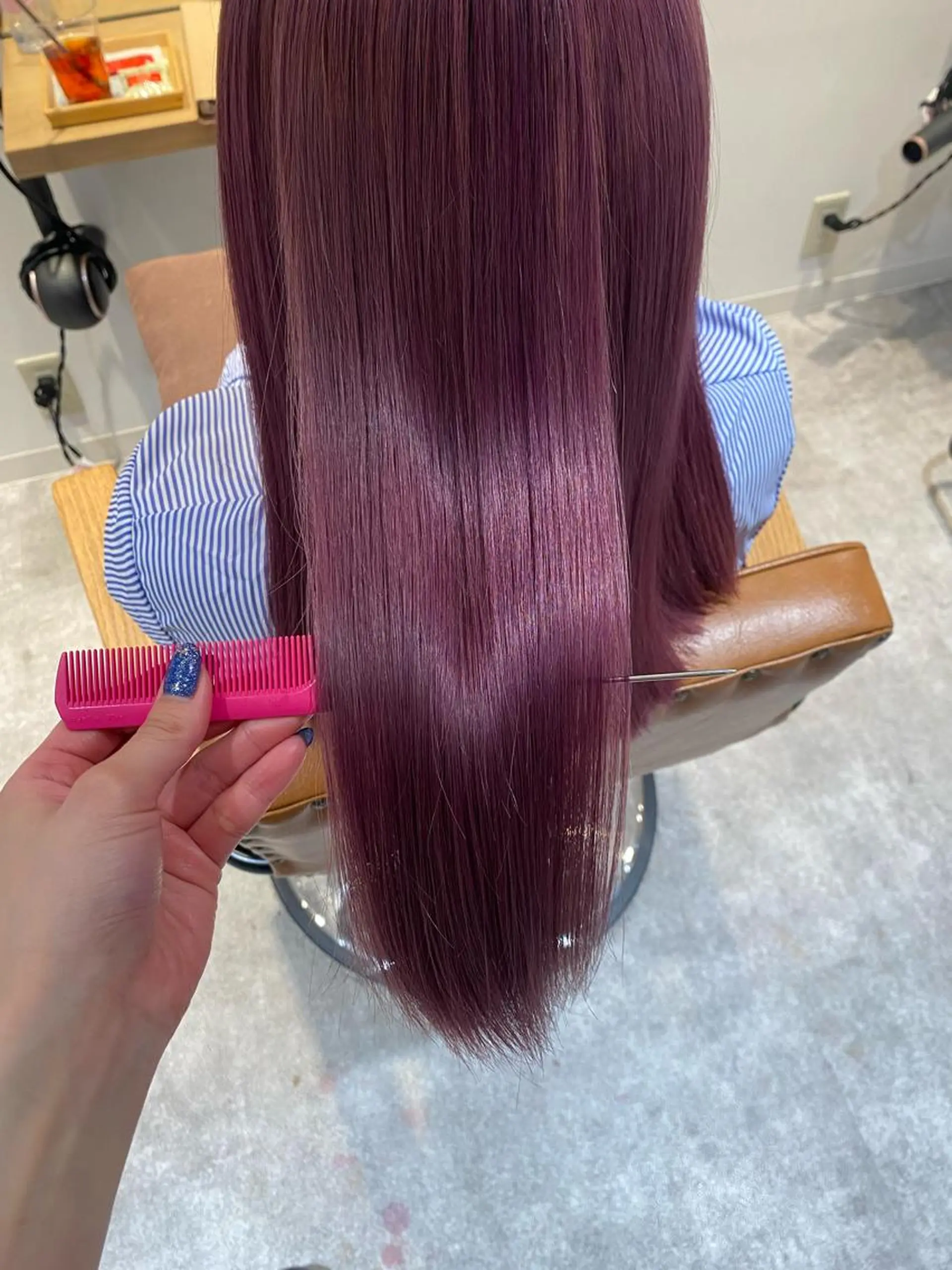 ロング カラー ブリーチ ケアブリーチ カシス ピンクカラー 髪質改善 カット ヘアカラー オスズ 🎀´-のヘアスタイル