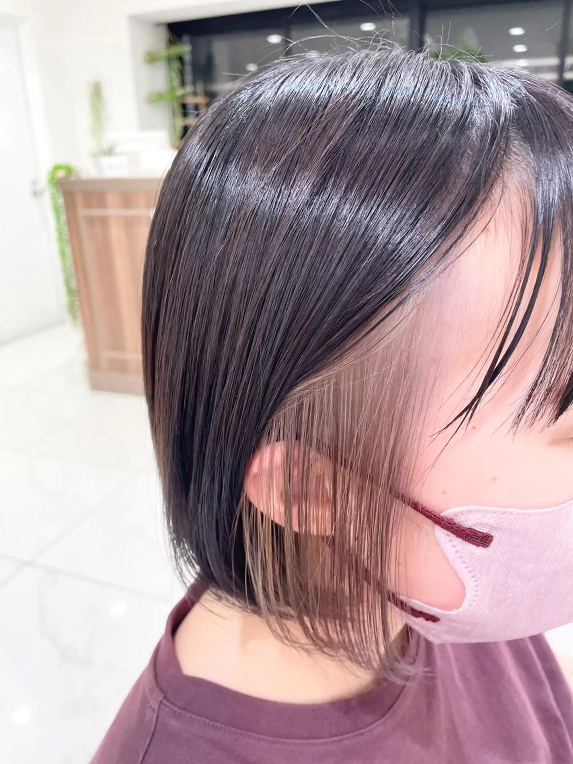 ショート カラー 黒髪 イヤリングカラー グレージュ ヘアカラー ＡＳＨ大宮/ブリーチ 髪質改善/カラーのヘアスタイル