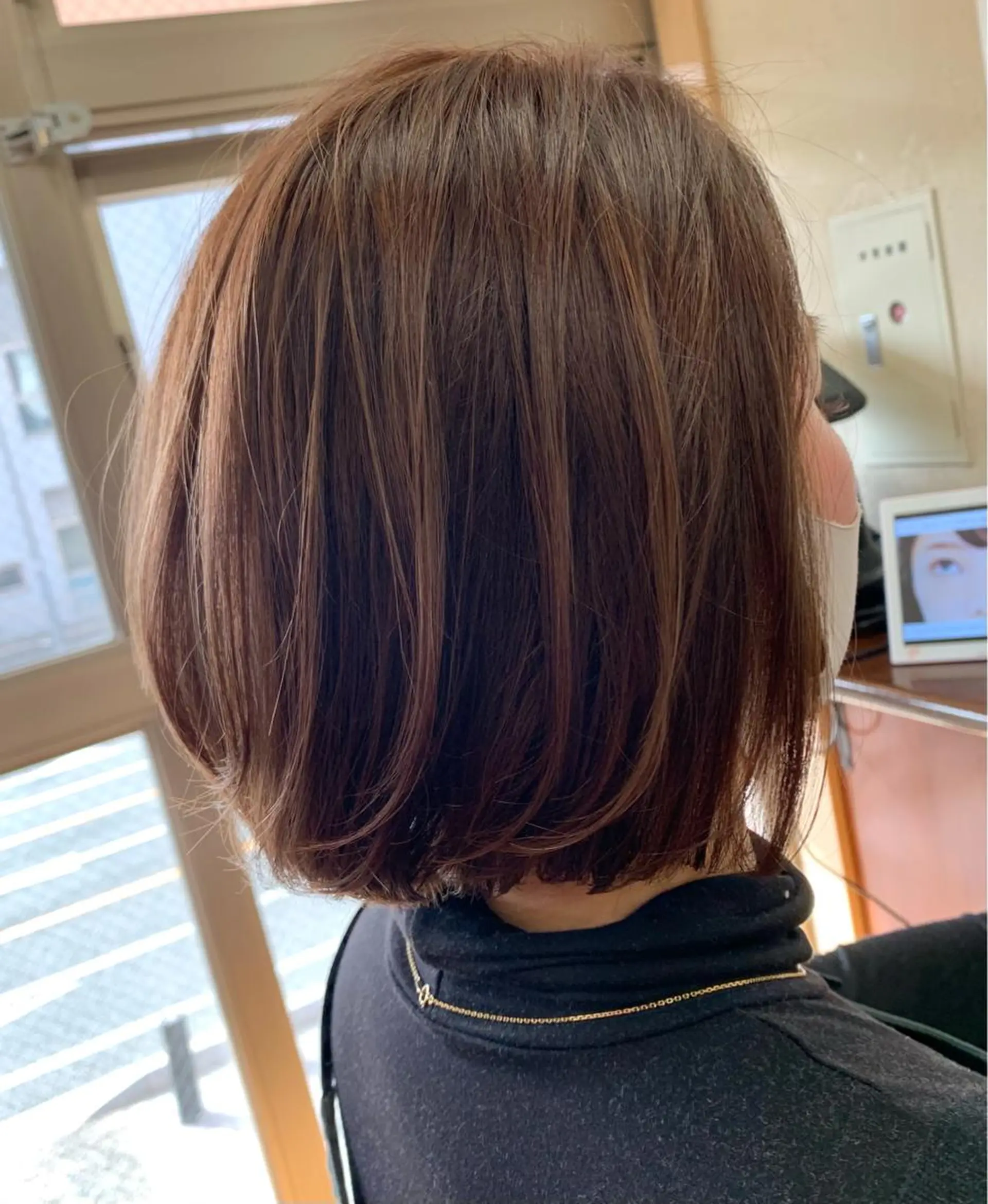 ミディアム カラー バレイヤージュ ブラウンカラー シアーブラウン レイヤーカット ショート/似合わせ レイヤー/福岡聖容のヘアスタイル