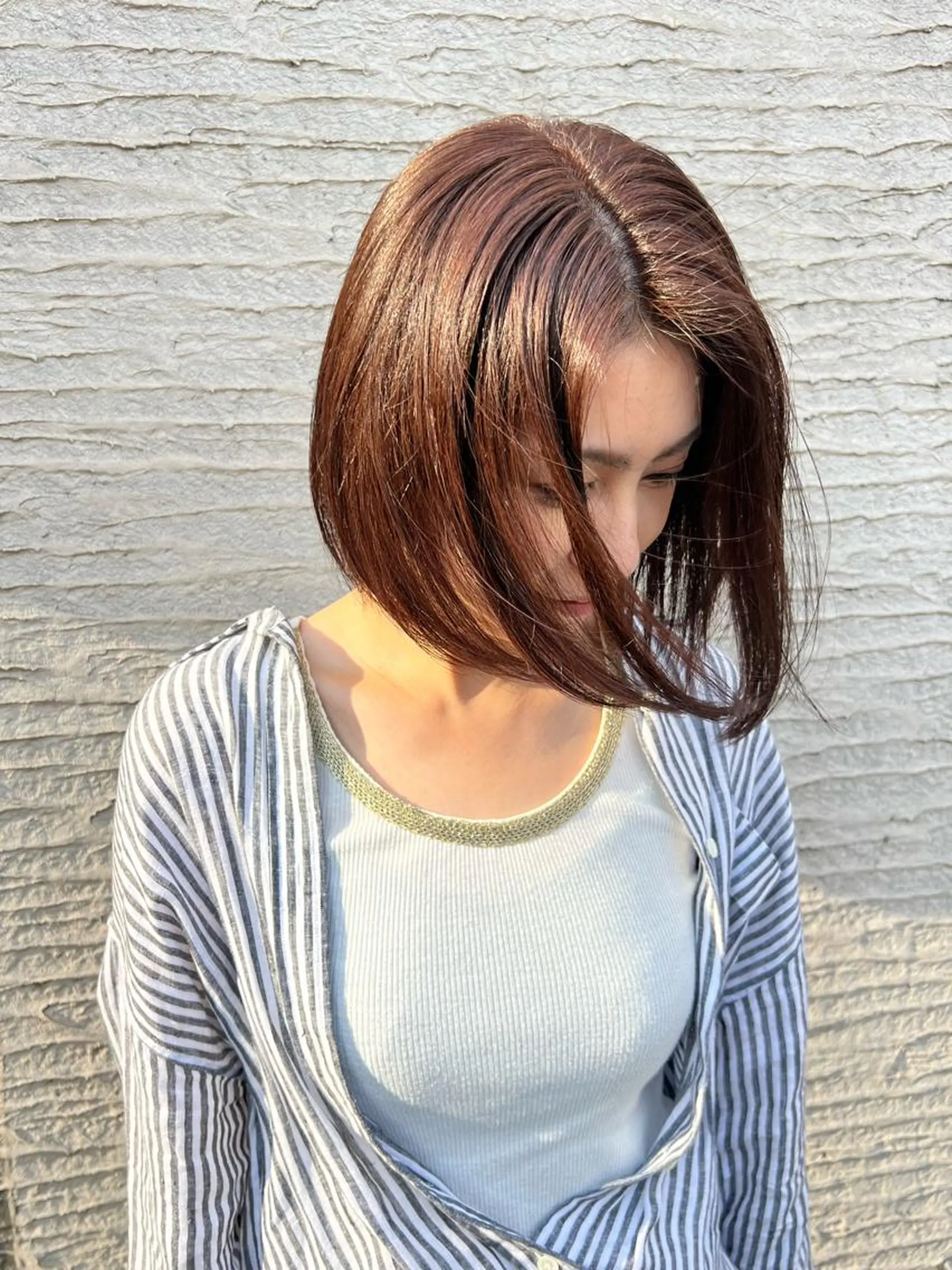 ミディアム 切りっぱなしボブ ボブ くびれヘア 顔まわりレイヤー 顔周りカット 北内 登真のヘアスタイル