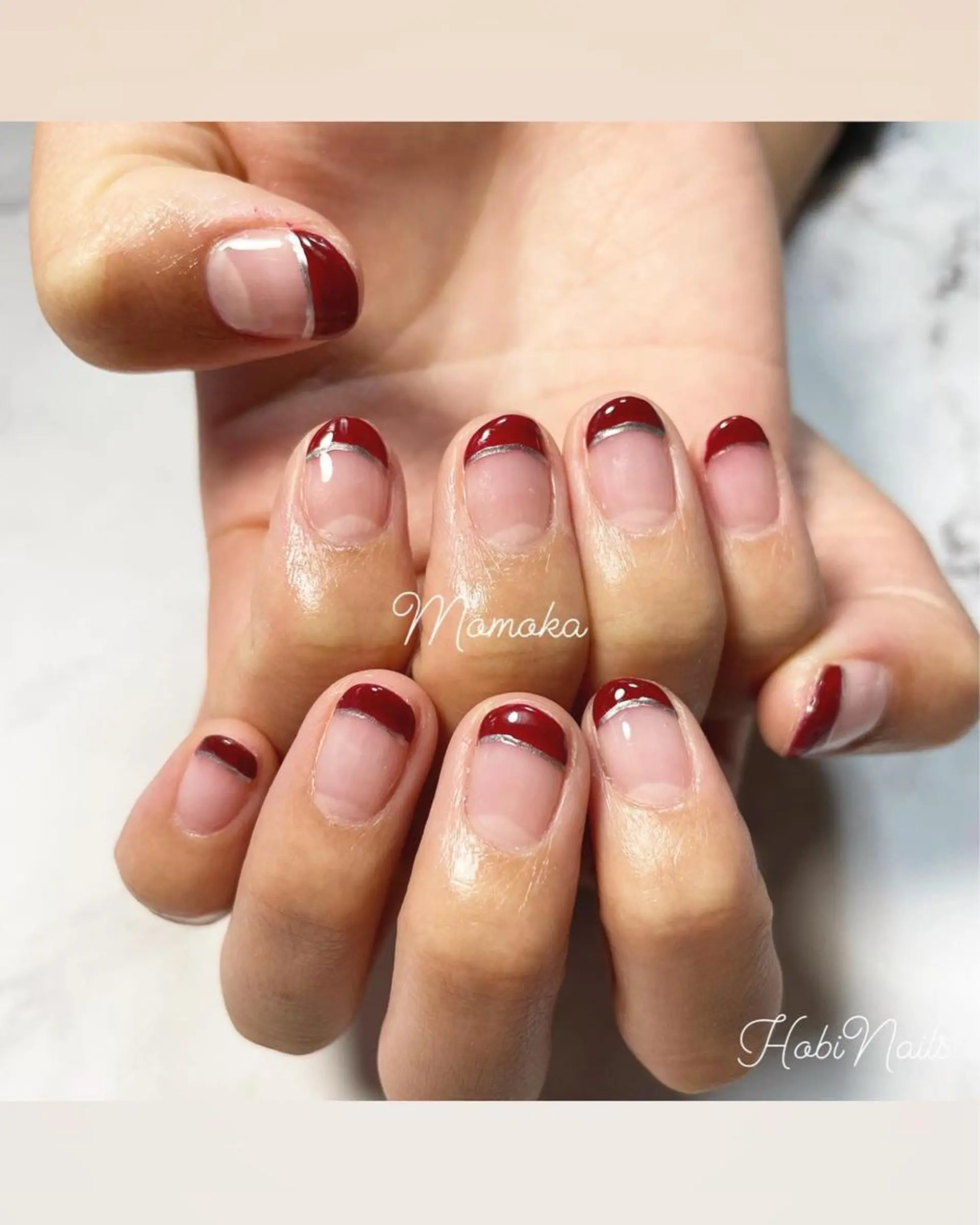 ネイル ボルドー フレンチネイル Momo nailsalonのネイルデザイン