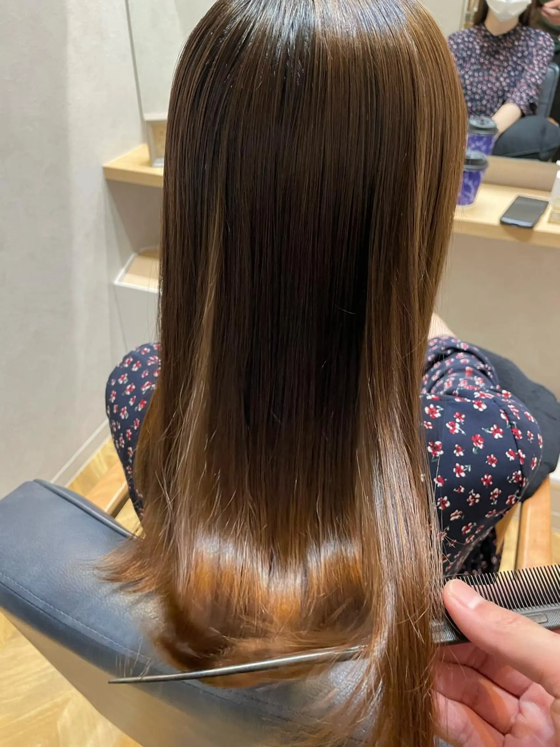 ロング ミストバング ボブ ハイライト 髪質改善 韓国風ヘア 縮毛矯正 newi宮崎 akioのヘアスタイル