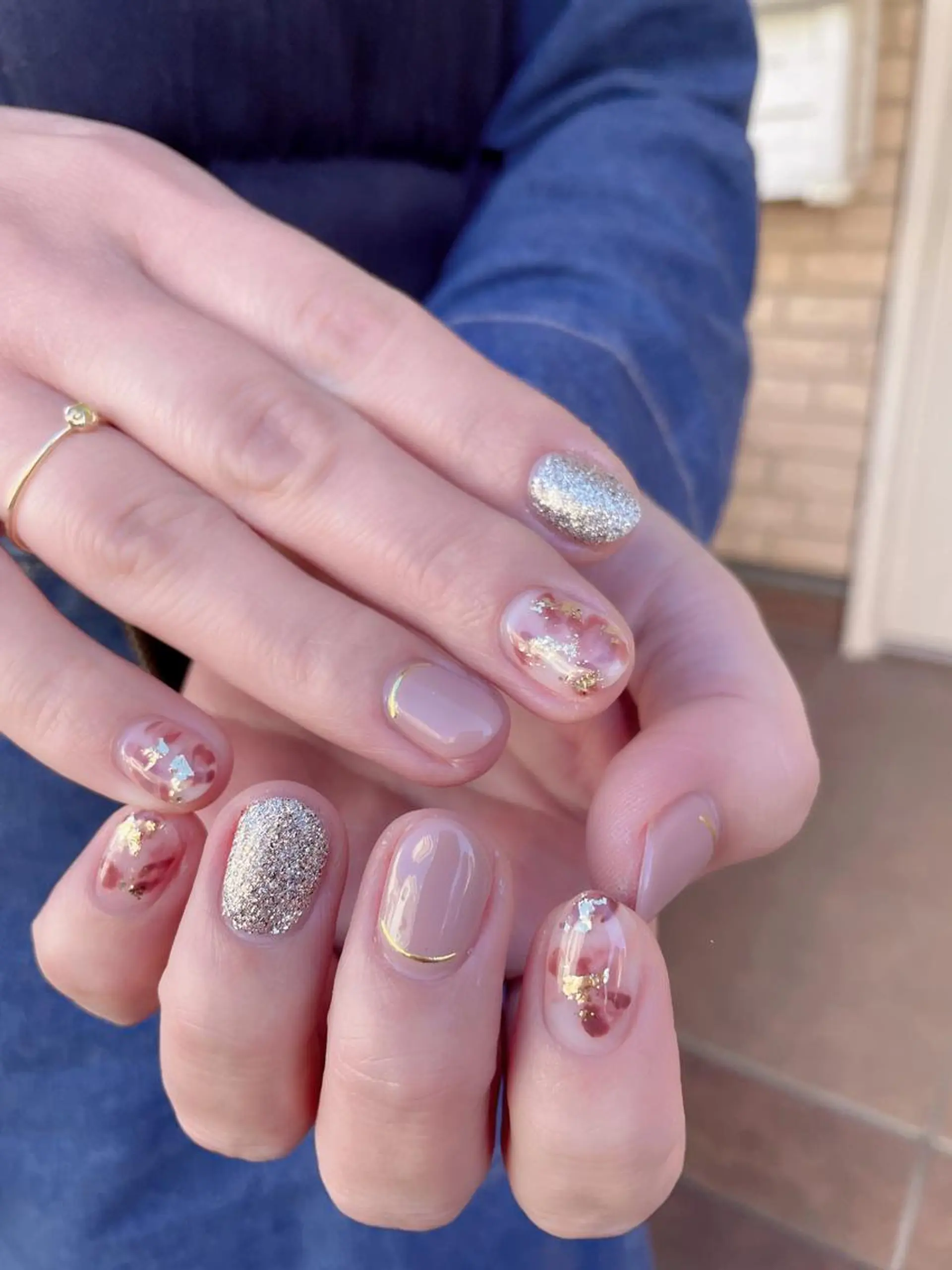 ネイル アートネイル ブルー ダブルフレンチ フレンチネイル ジェルネイル 森田(傅) 霞のネイルデザイン