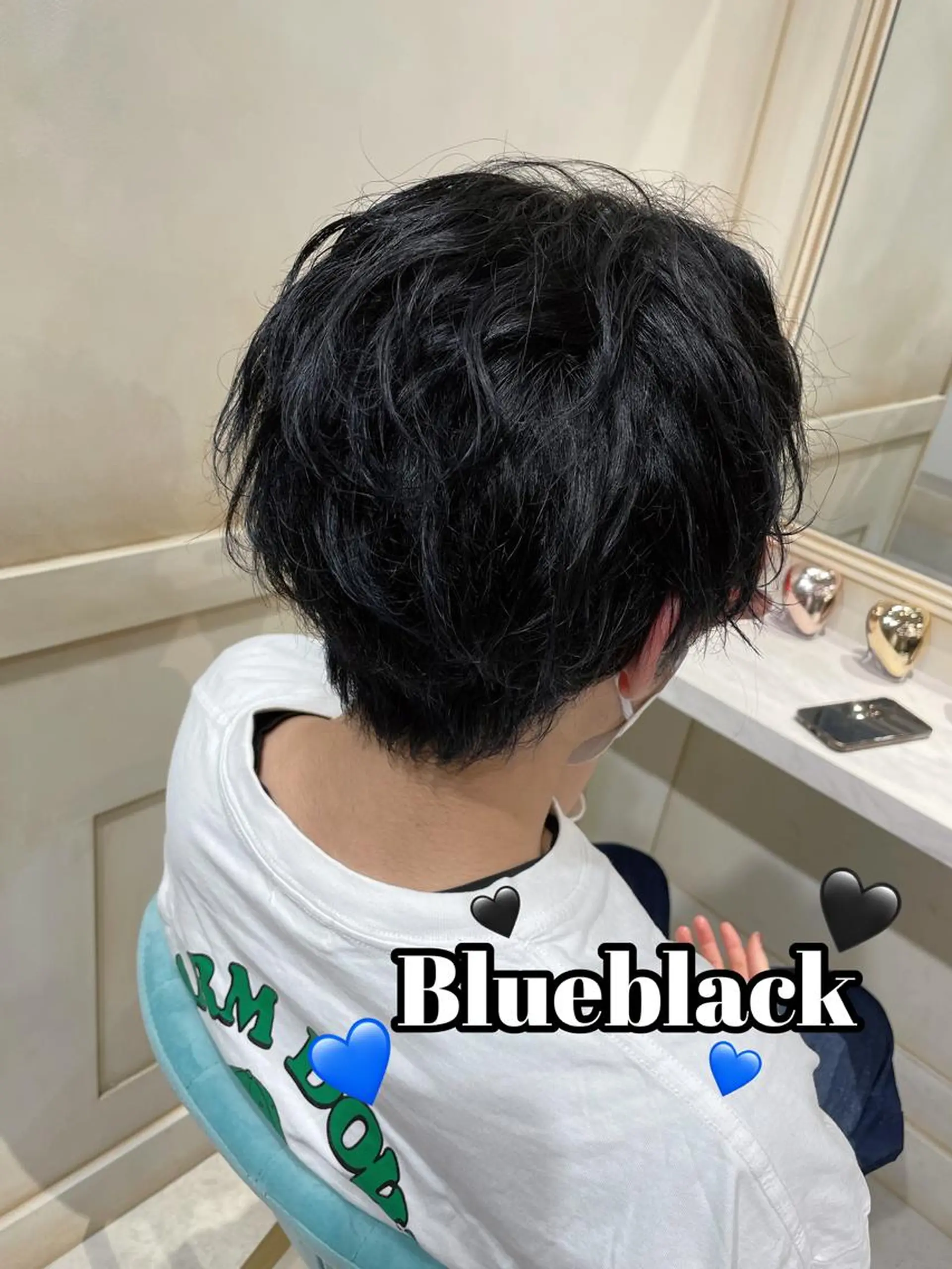 カラー メンズ 黒髪 ブルーカラー ブルーブラック 🌷ピンク/韓国風 暖色カラー ゆい🌷のヘアスタイル