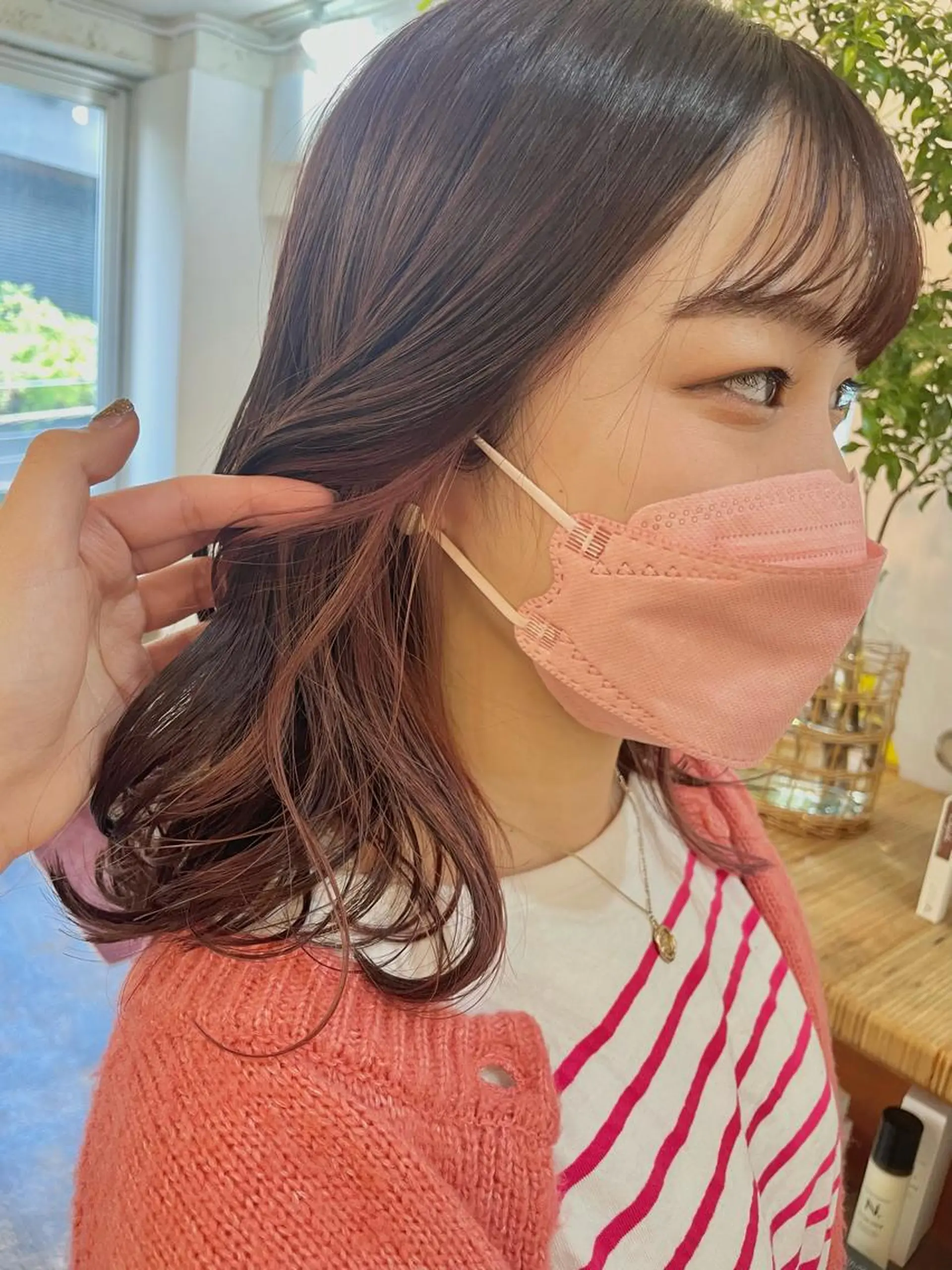 ミディアム カラー イヤリングカラー ピンクカラー 【表参道】Ruri デジタルパーマのヘアスタイル