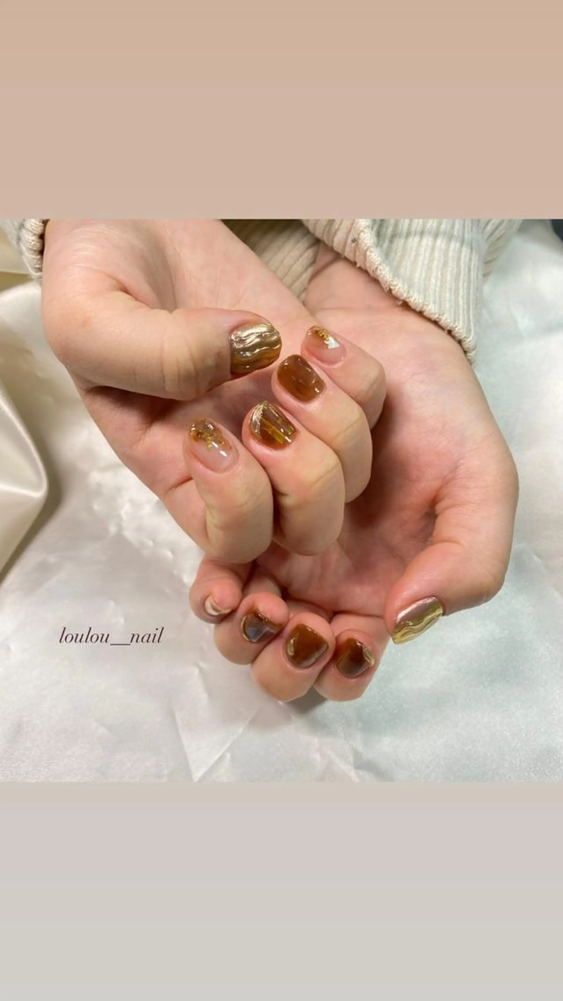 ネイル ブラウン 持ち込み ニュアンスネイル ピンク ハンドネイル ハンドケア loulou _nail所属・葛西 知佳のネイルデザイン