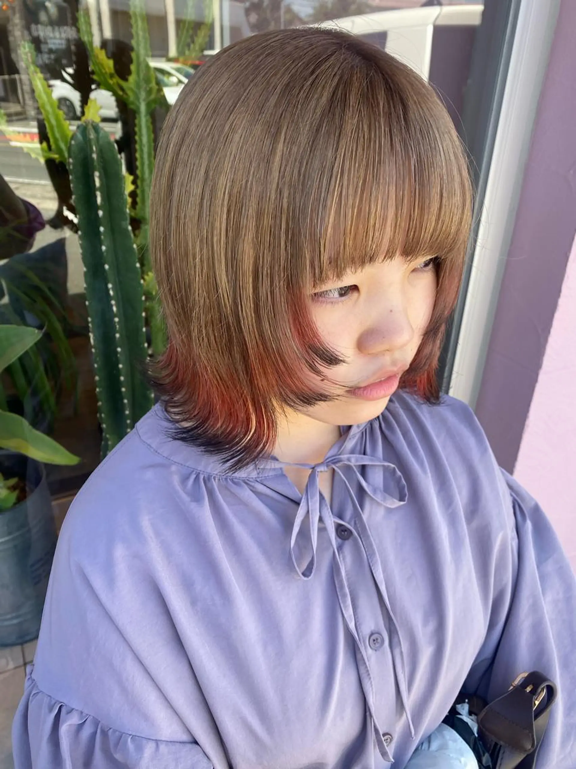 ミディアム ボブ 顔まわりレイヤー 顔周りカット 髪質改善 レイヤーカット 似合わせレイヤー/ Wカラー🧸こころのヘアスタイル