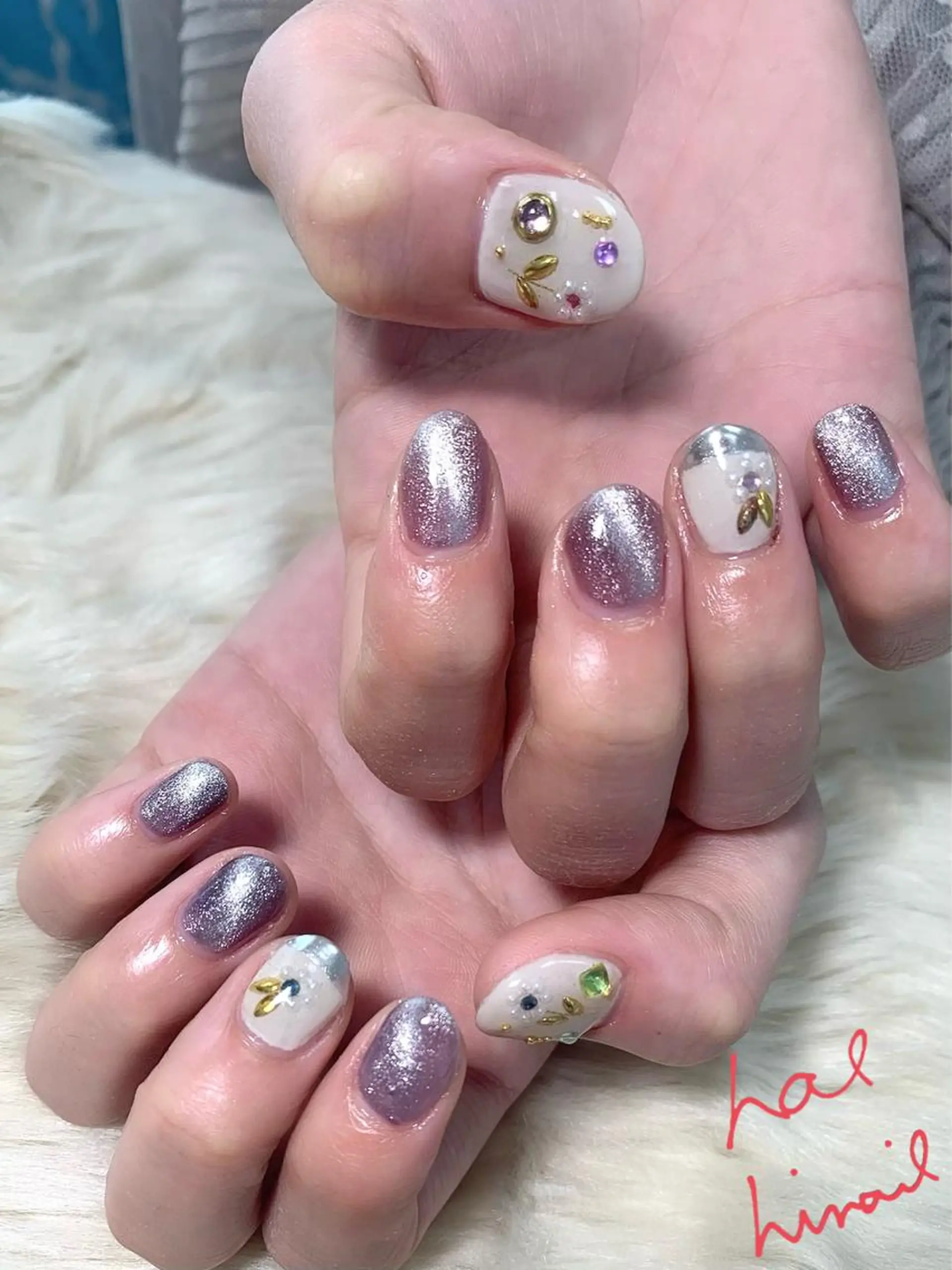 ネイル マグネットネイル ミラーネイル ニュアンスネイル はるひな ねいるのネイルデザイン