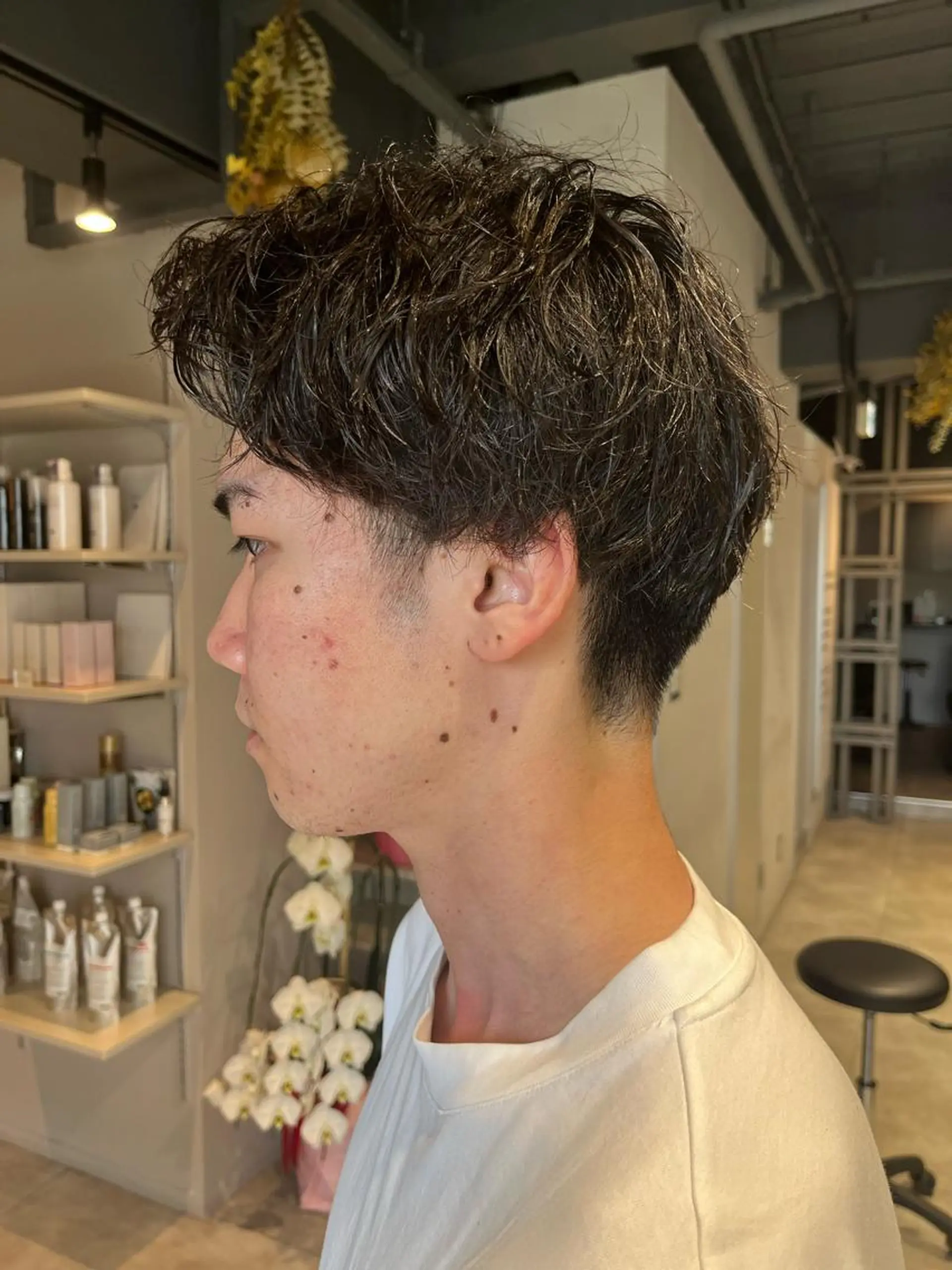 ショート パーマ メンズ うる艶カラー/恵比寿 ベージュ/丸山陽平のヘアスタイル