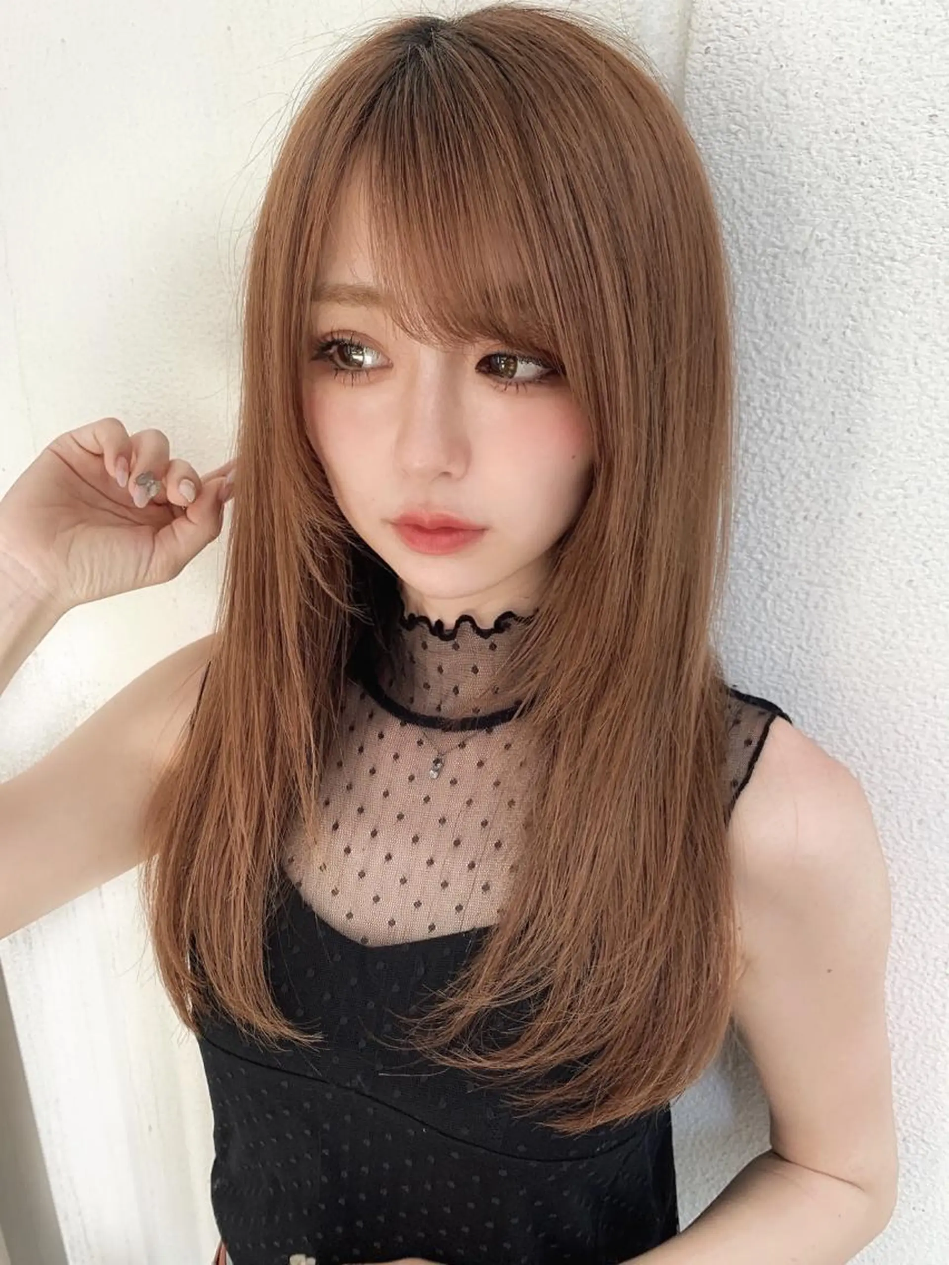 ロング ボブ ハイライト 髪質改善 韓国風ヘア 小顔カット 似合わせカラーの達人 ダブルカラー/森栄範のヘアスタイル