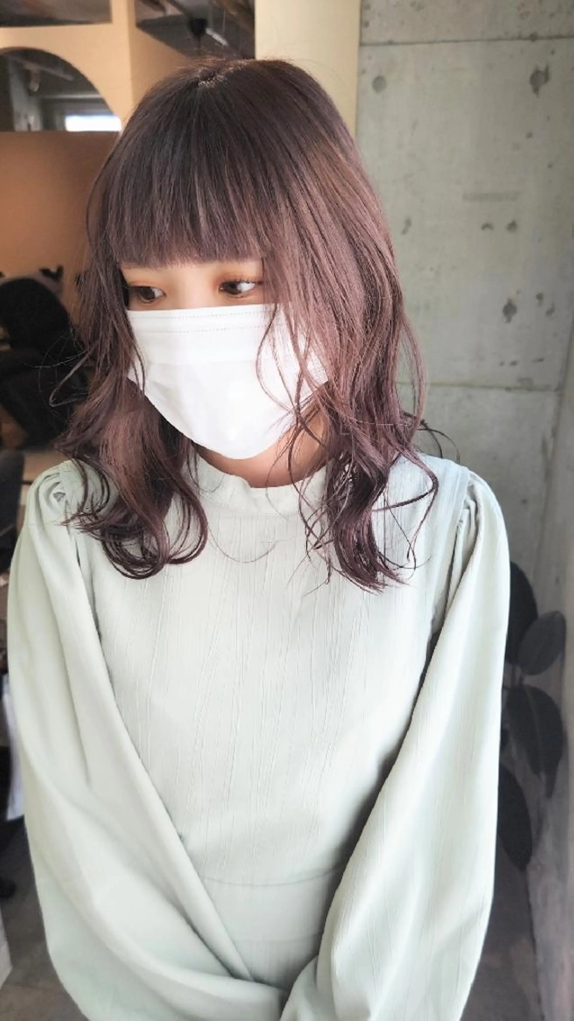 セミロング カラー グレージュ ラベンダーカラー ラベンダーグレージュ ラベンダーグレー 髪質改善.縮毛矯正 ×韓国ヘアyukiのヘアスタイル