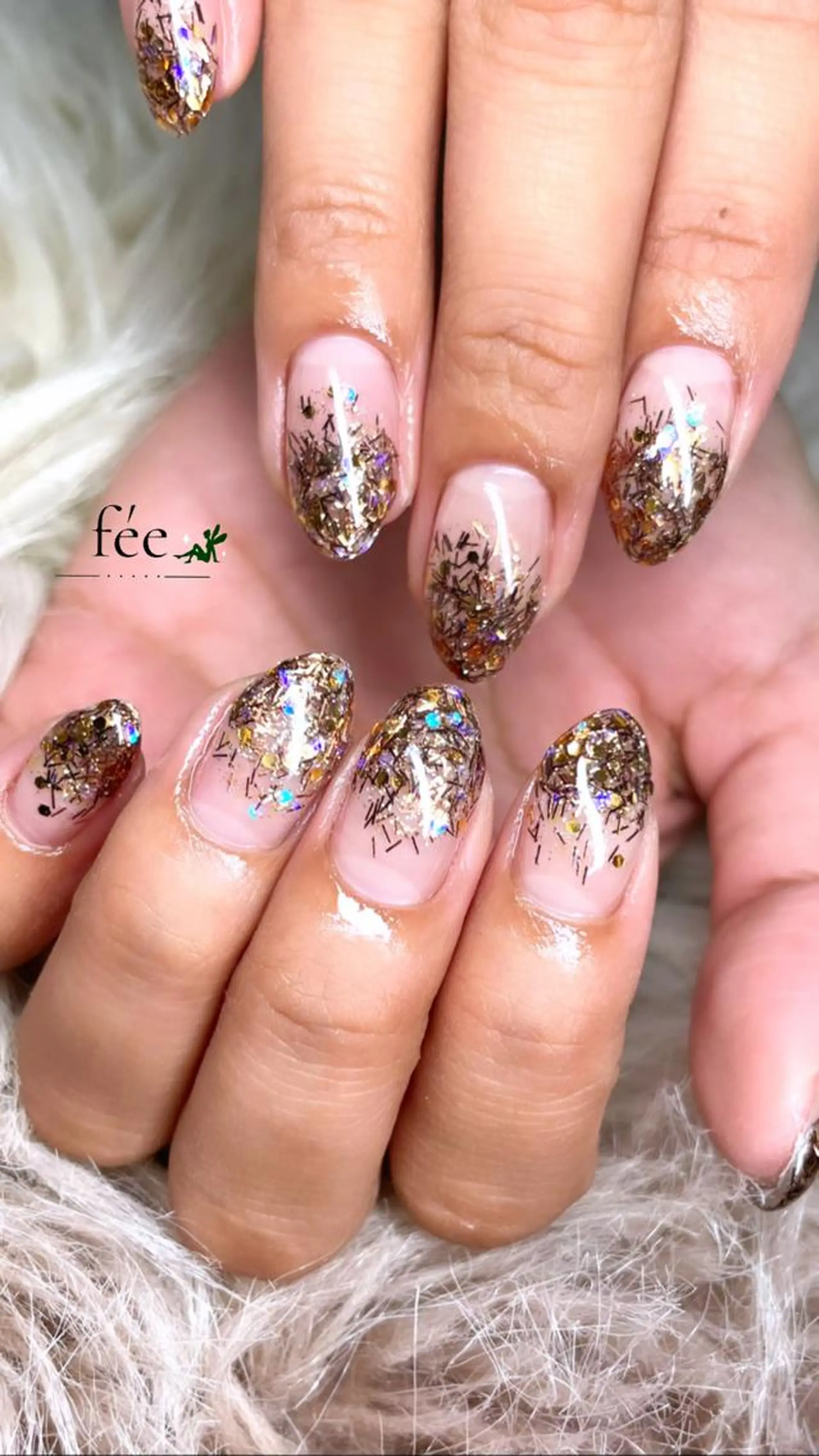 ネイル フットネイル ジェルネイル 韓国ネイル ラメ(グリッター) ラメグラデーション ハンドネイル nail salon fee（フィー）のネイルデザイン