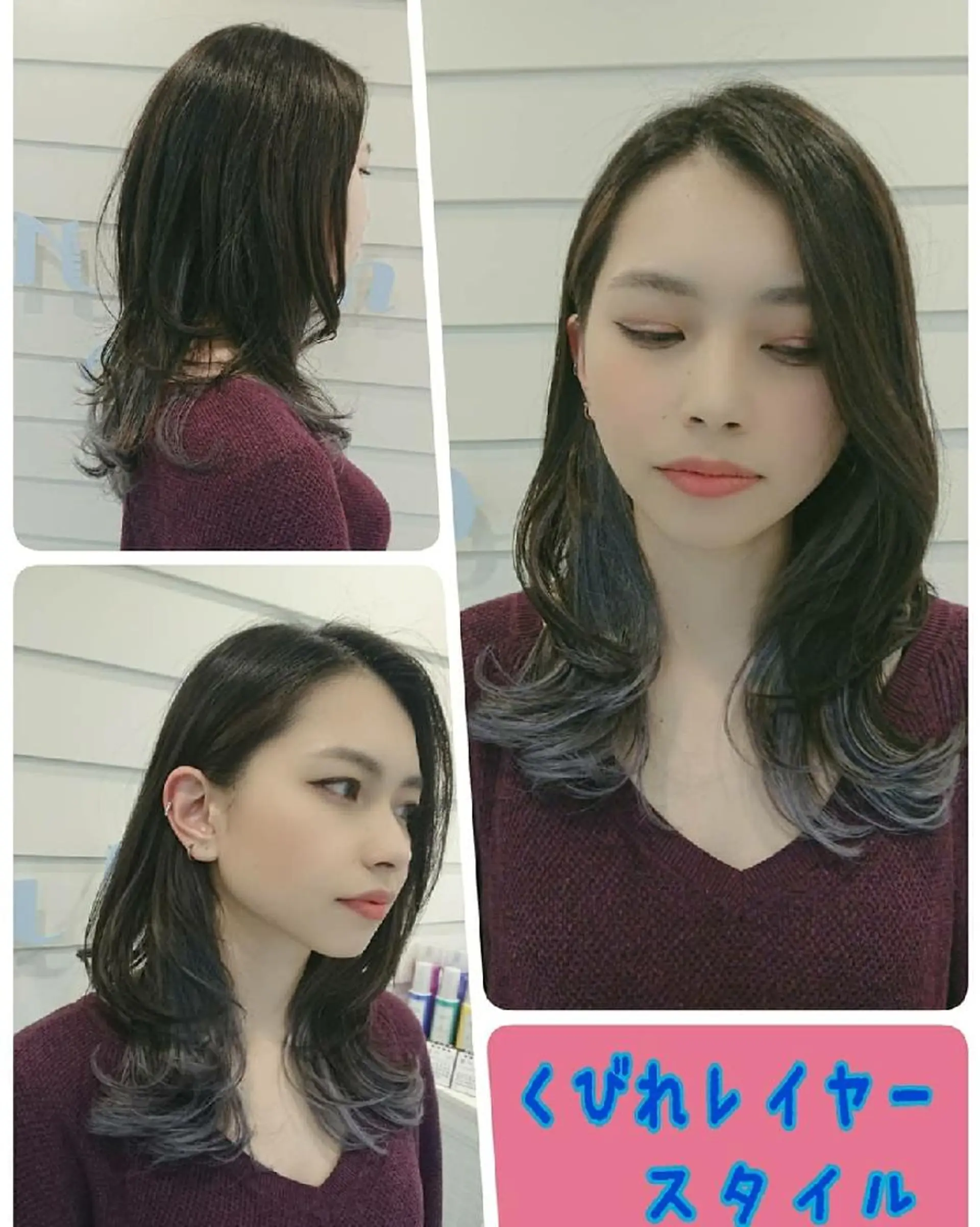 セミロング カラー パープルカラー シルバー くびれヘア くびれレイヤー レイヤーカット カット ヘアカラー トリートメント 🐱higajo🐱 比嘉門(ヒガジョウ)のヘアスタイル