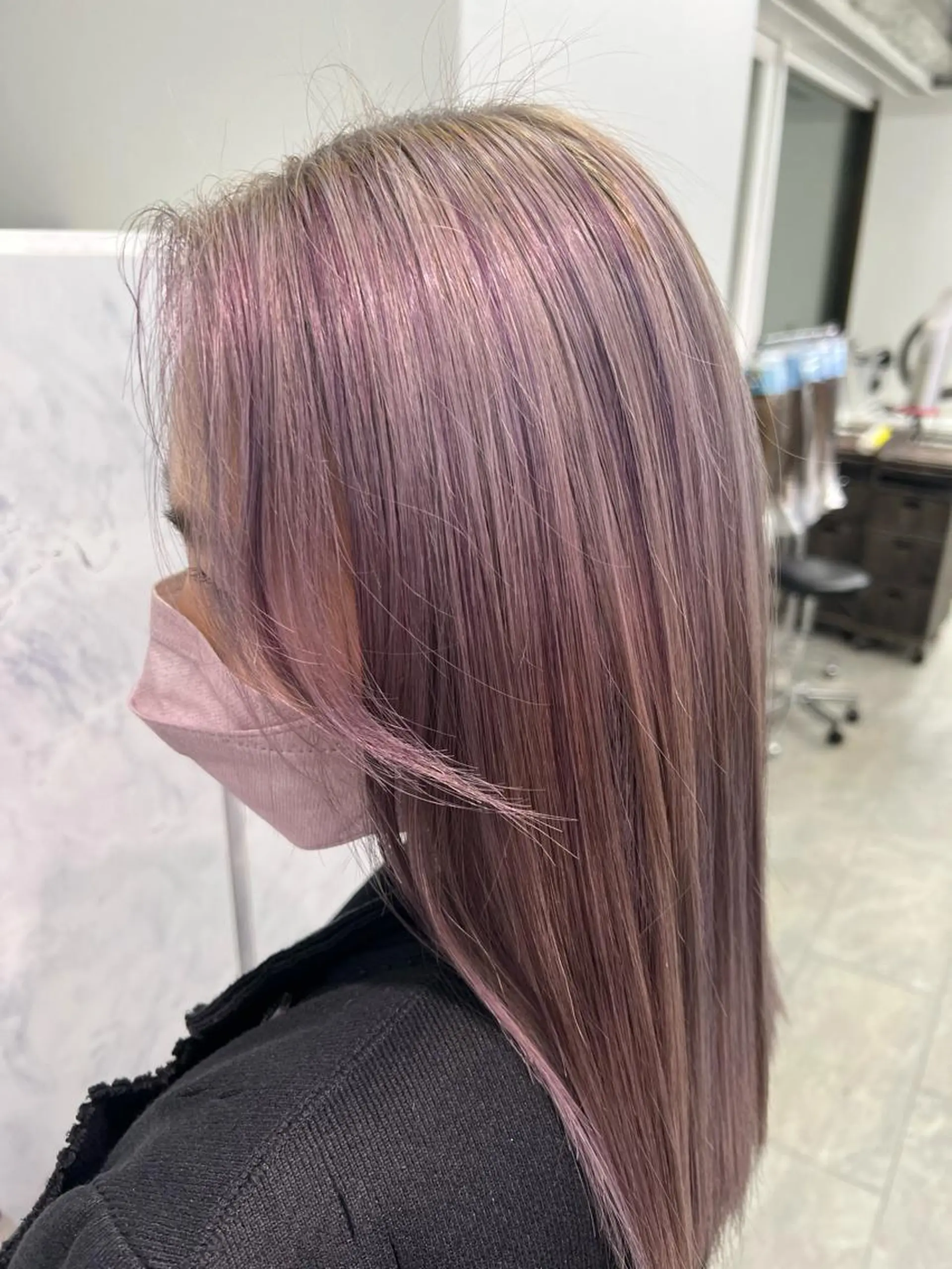 セミロング ヘアカラー トリートメント ハイトーン&髪質改善 ＆韓国エクステ🤎のヘアスタイル