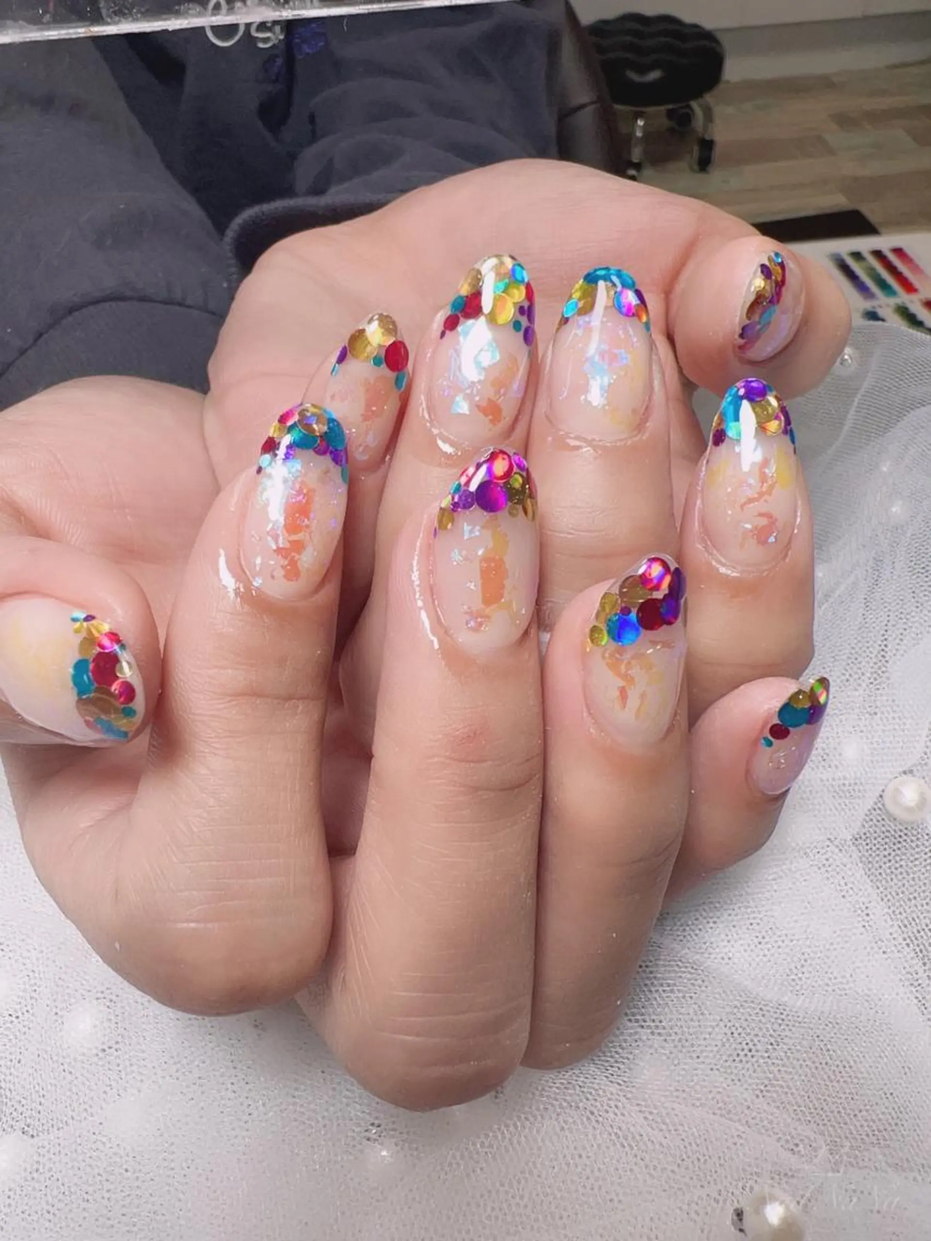 ショート カラー ネイル フレンチネイル ラメ(グリッター) ハンドネイル Nail NaNaのネイルデザイン