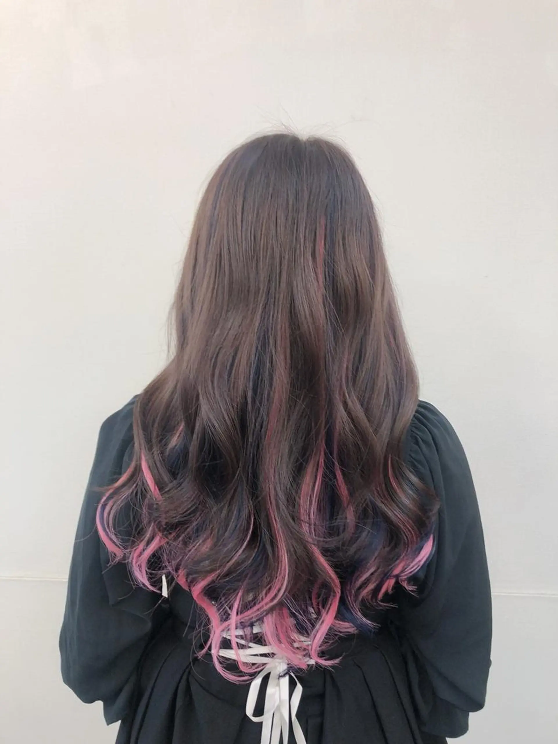 ロング カラー パーマ シールエクステ グラデーションカラー ネイビーカラー ピンクカラー エクステ エクステ IN∞hair/ インヘアー/下伊福店のヘアスタイル