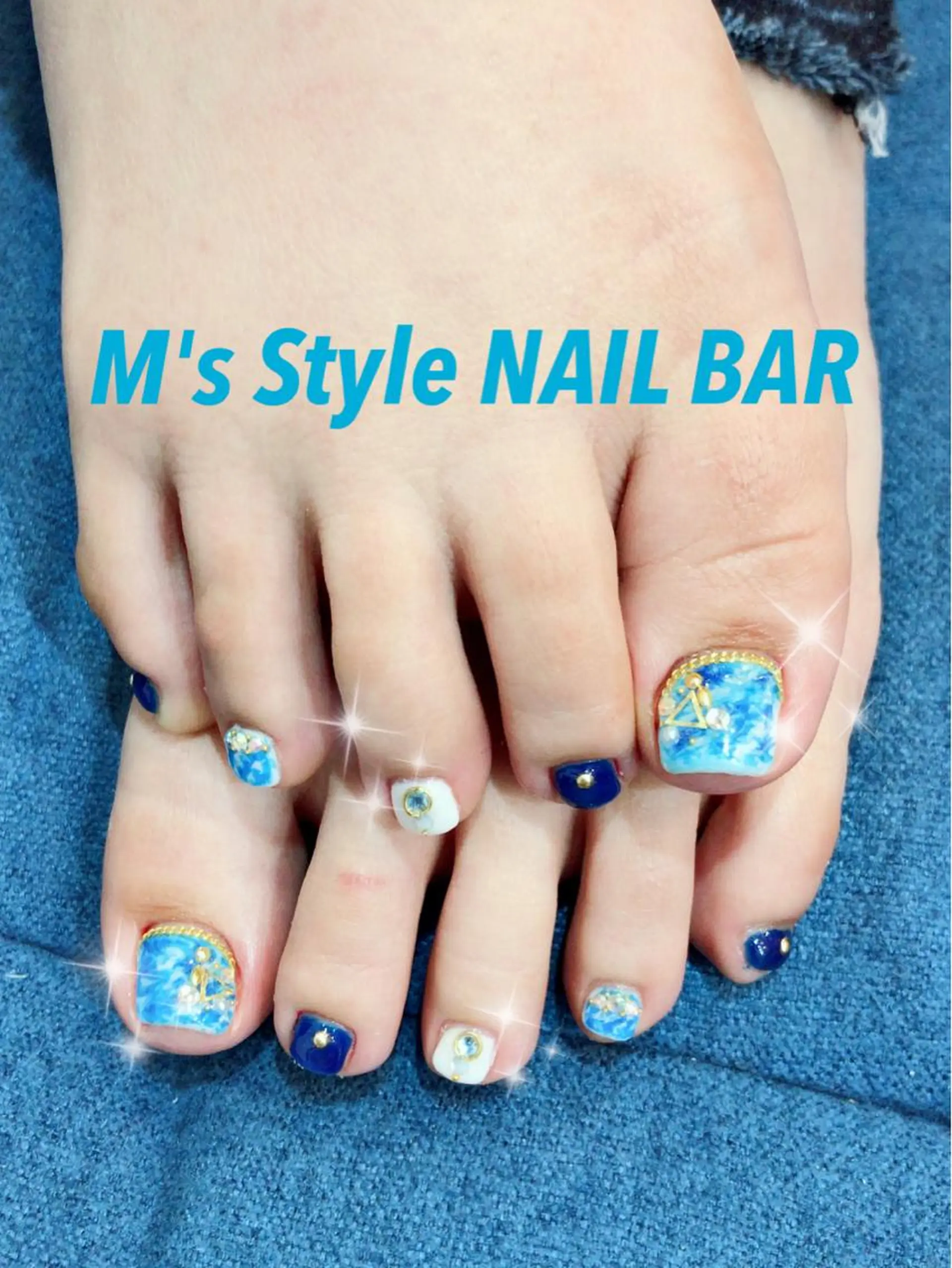 ネイル ブルー 持ち込み フットネイル M's Style NAIL BARのネイルデザイン