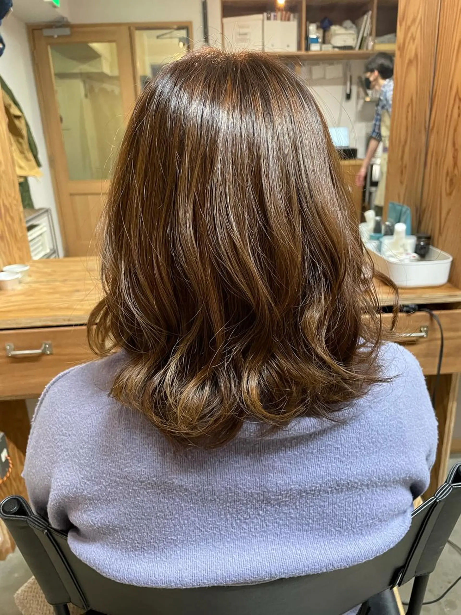 ミディアム カラー ヘアアレンジ ベージュカラー ブリーチ ブリーチなしカラー 暖色ボブ 🍊rikakoのヘアスタイル