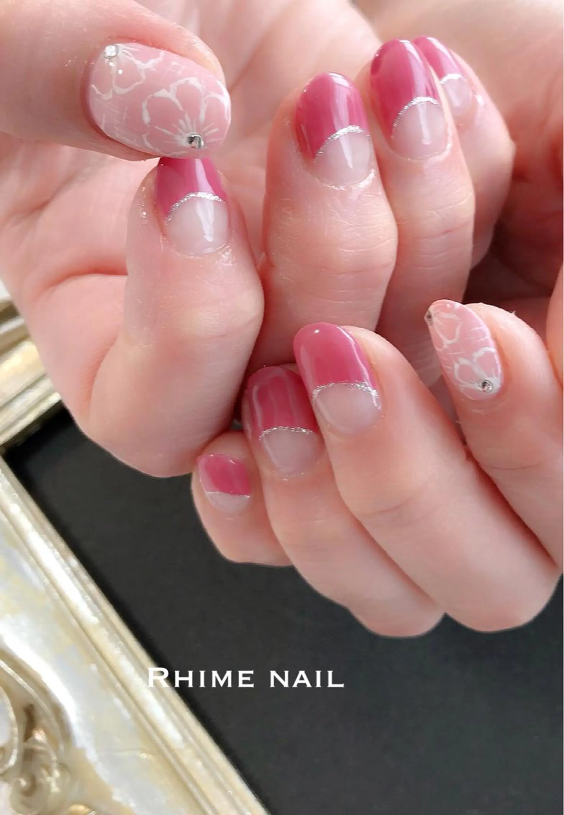 ネイル アートネイル カジュアル フラワーネイル フレンチネイル オフィスネイル Rhime nail ライムネイルのネイルデザイン