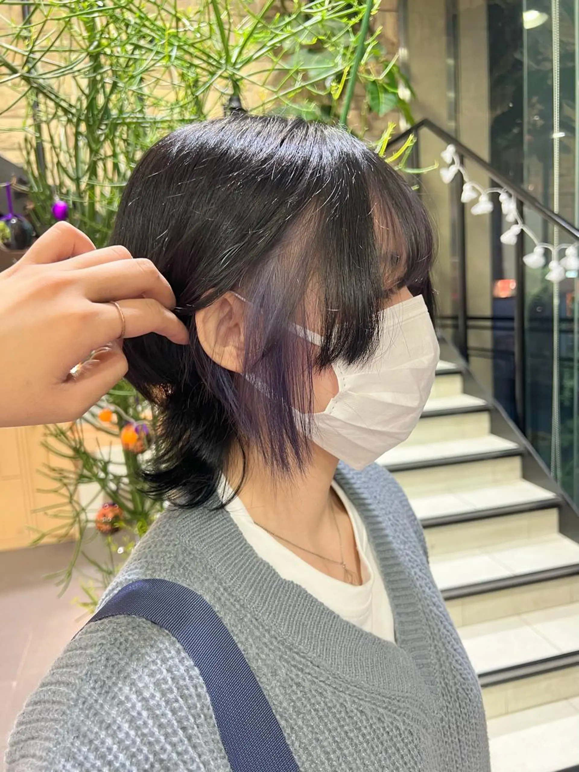 ショート カラー ヘアアレンジ 黒髪 ブルーカラー ブルーラベンダー ラベンダーカラー チャンモリパーマ/韓 国/Minami🦋のヘアスタイル