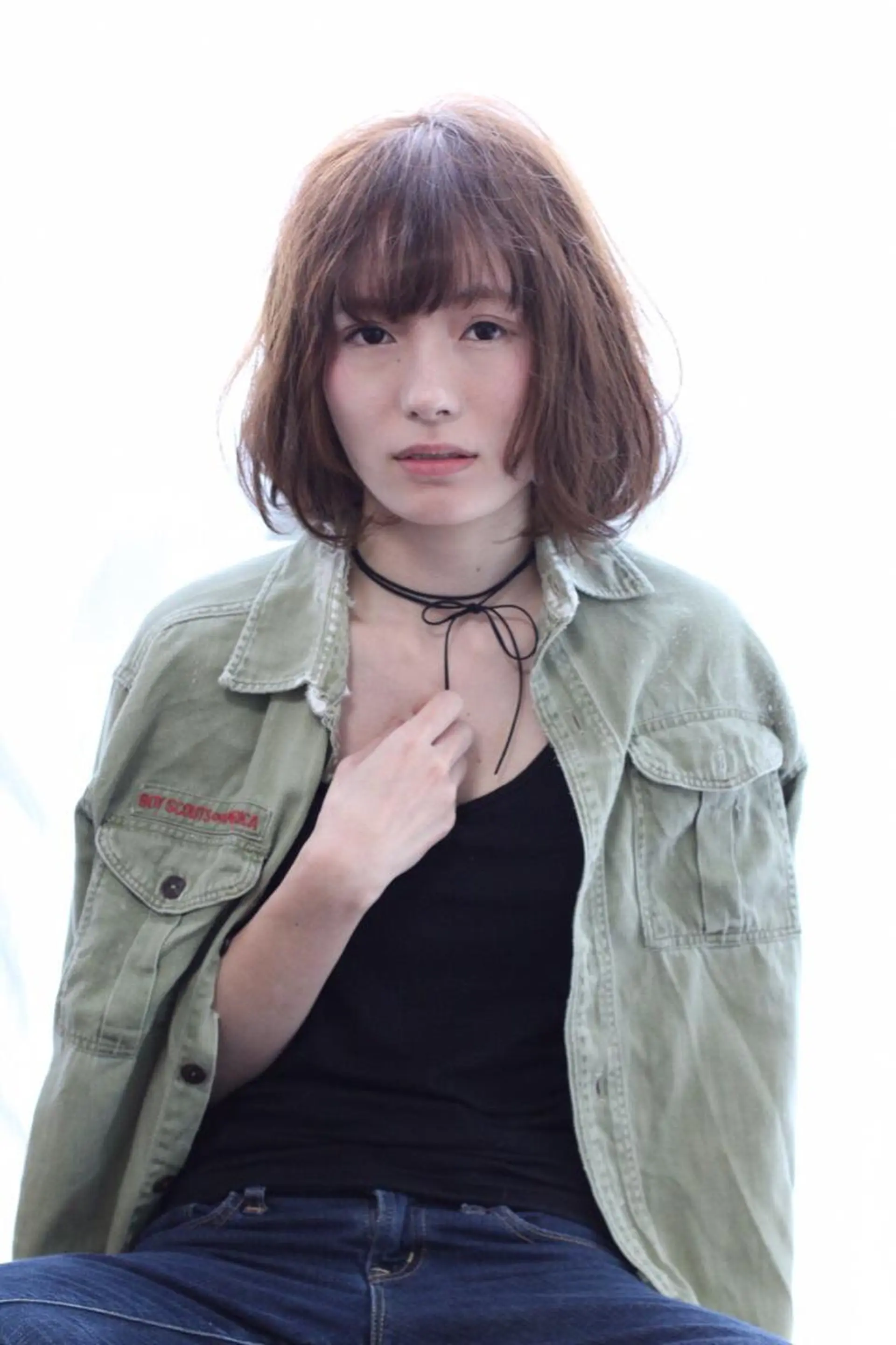 ミディアム カラー パーマ ボブ 安達 俊亮のヘアスタイル