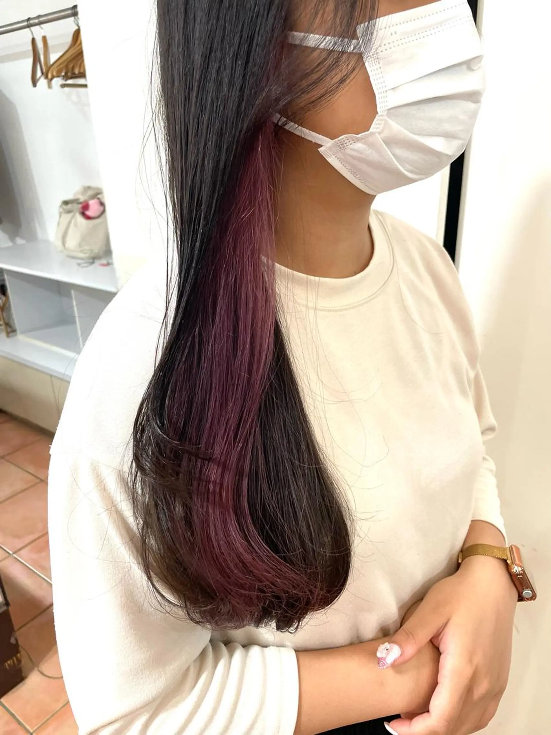 ロング カラー カシス インナーカラー ピンクカラー ヘアカラー 🦋透明感 艶カラー Rie🦋のヘアスタイル