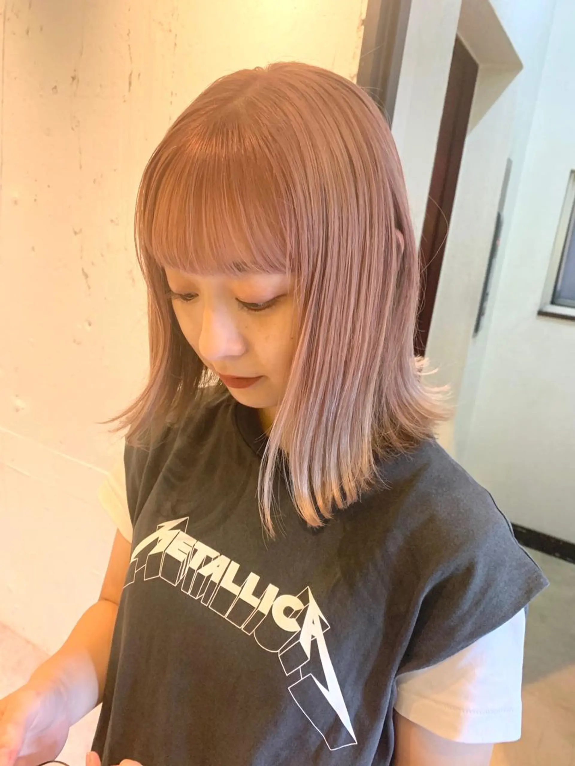 ミディアム カラー ベージュカラー ピンクカラー ピンクベージュ Fuuu《フゥ》所属・シノザキ/薬院/ボブ /ショート/髪質改善のヘアスタイル