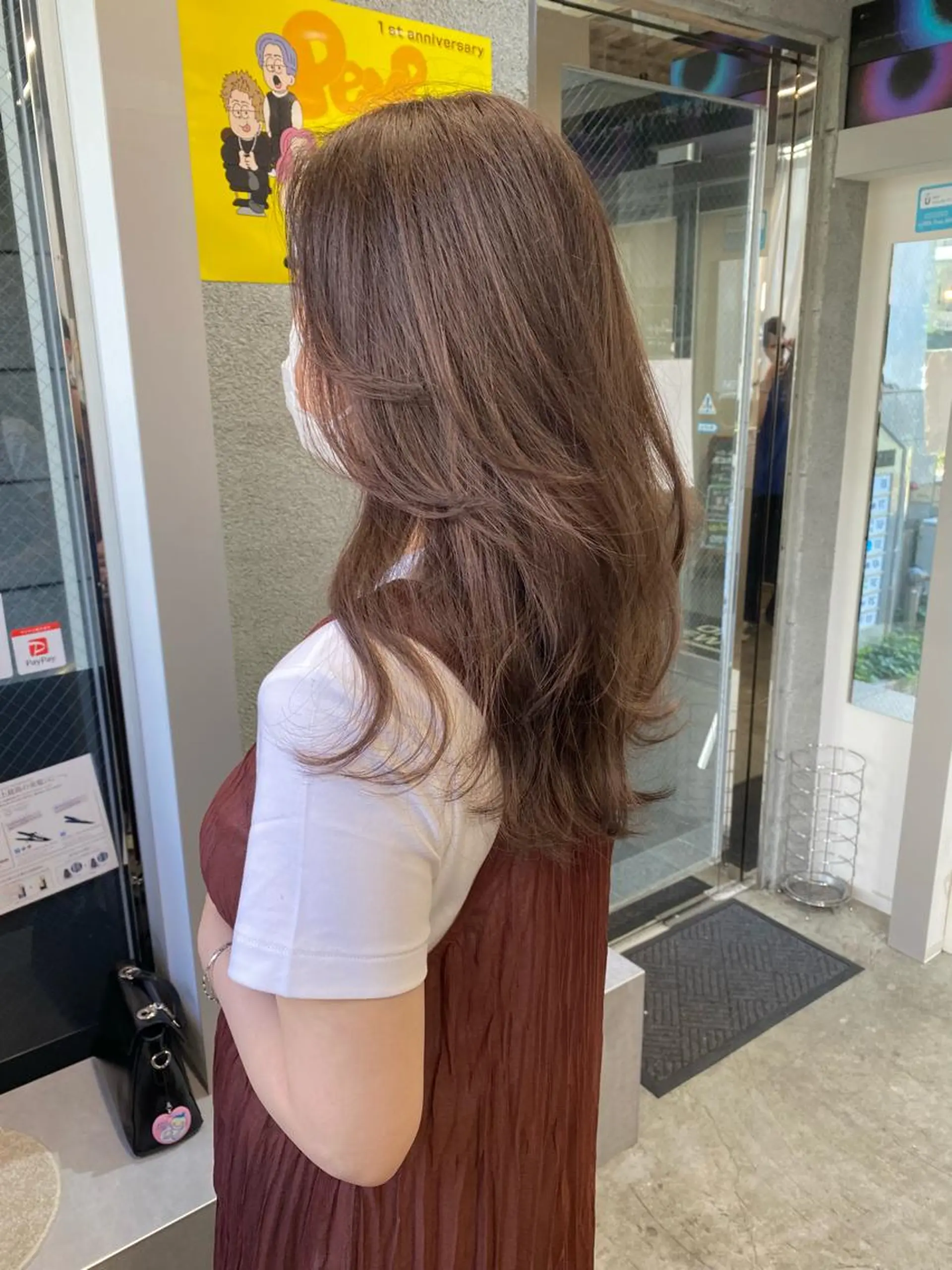 セミロング カラー グレージュ ラベンダーカラー かきあげバング レイヤーカット カット ヘアカラー トリートメント パーマ/ケアブリーチ /博多/YOSUKEのヘアスタイル